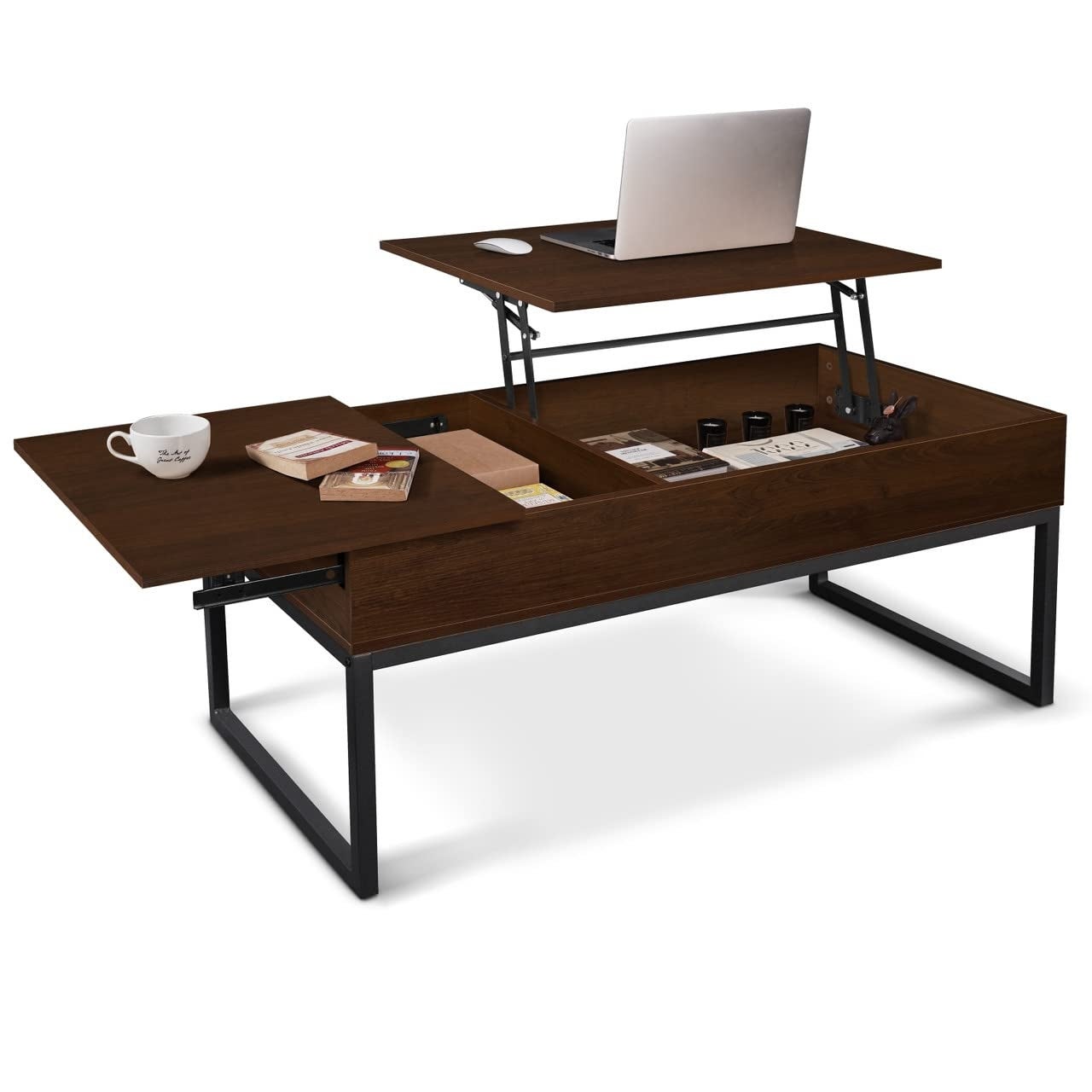 Lift Top Coffee Table w/Sliding Drawer， Rising Tabletop Coffee Table w/Hidden Compartment and Sliding Drawer， Storage Coffee Table - Mycitystee
