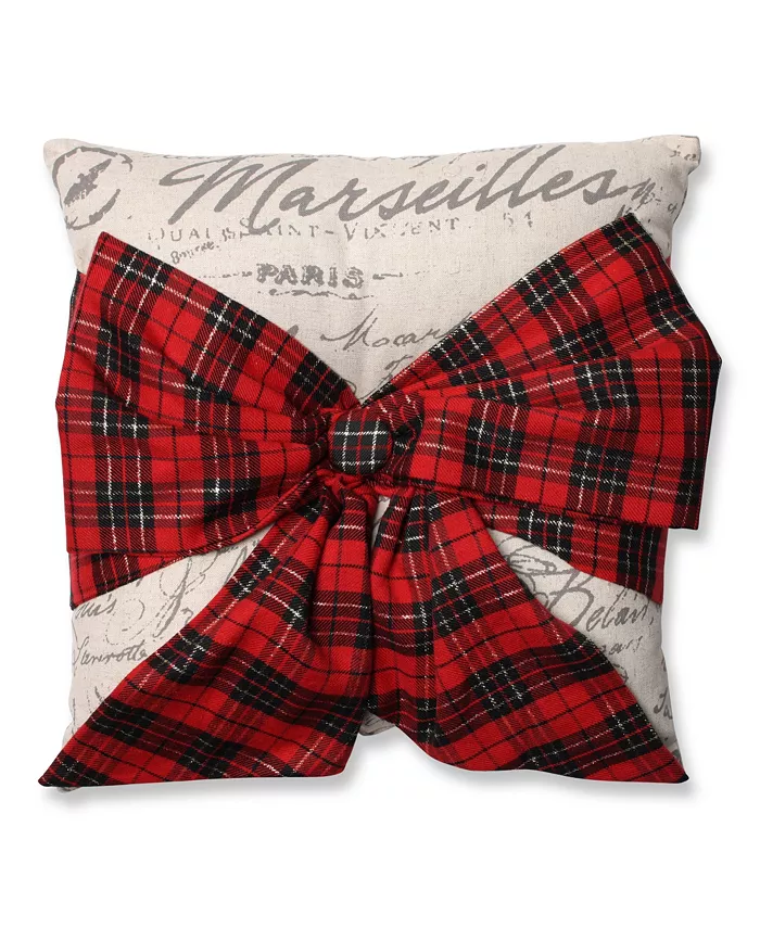 Pillow Perfect Holiday Plaid Bowknot 16.5