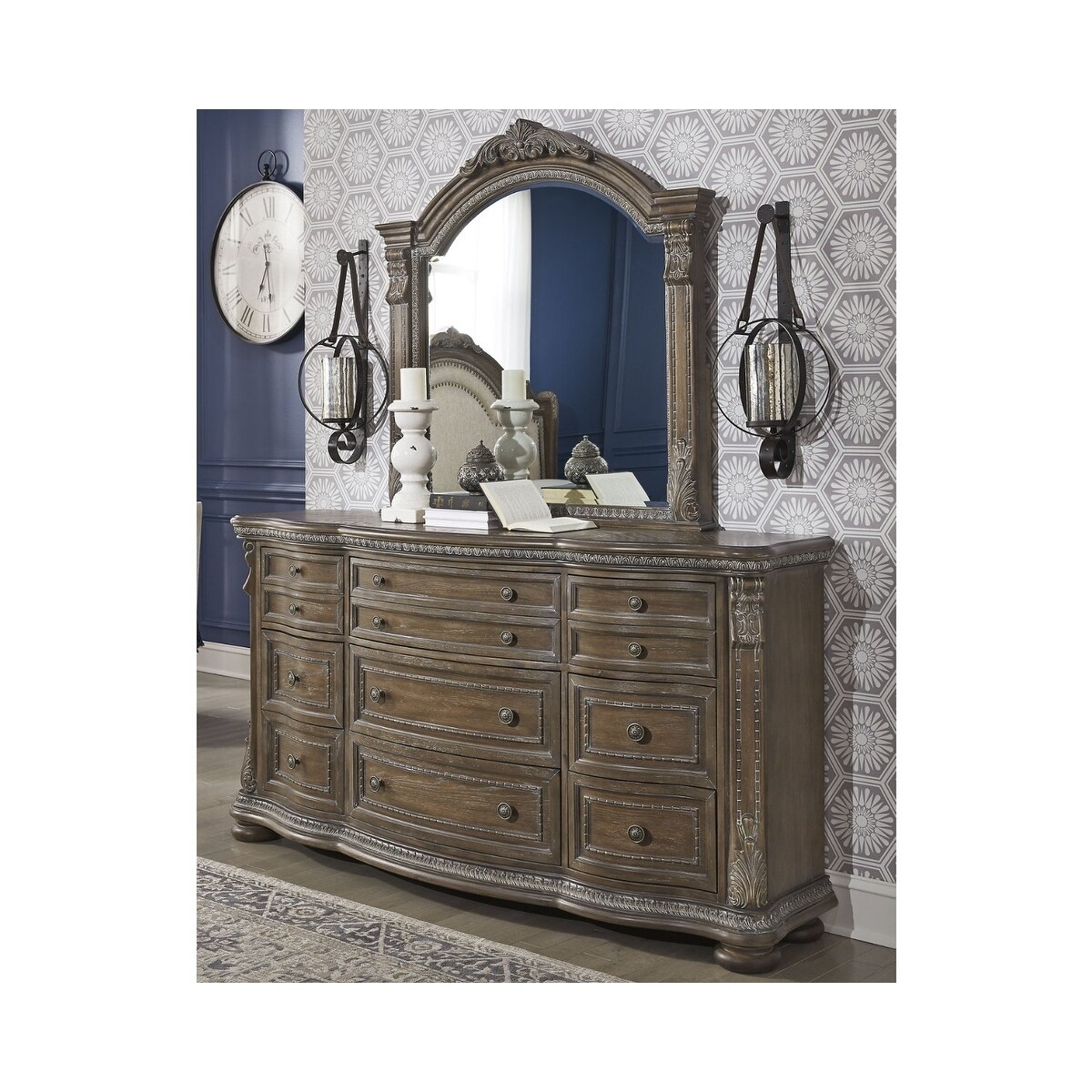 Signature Design By Ashley Charmond Brown Wood Dresser and Mirror - - 29236796 - Mycitystee