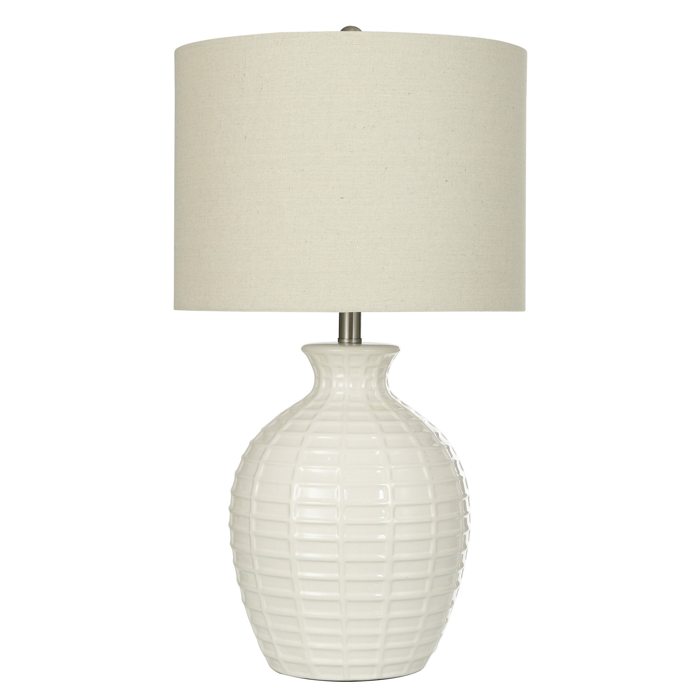 Ceramic Table Lamp - White Finish with Cream Linen Shade - Mycitystee