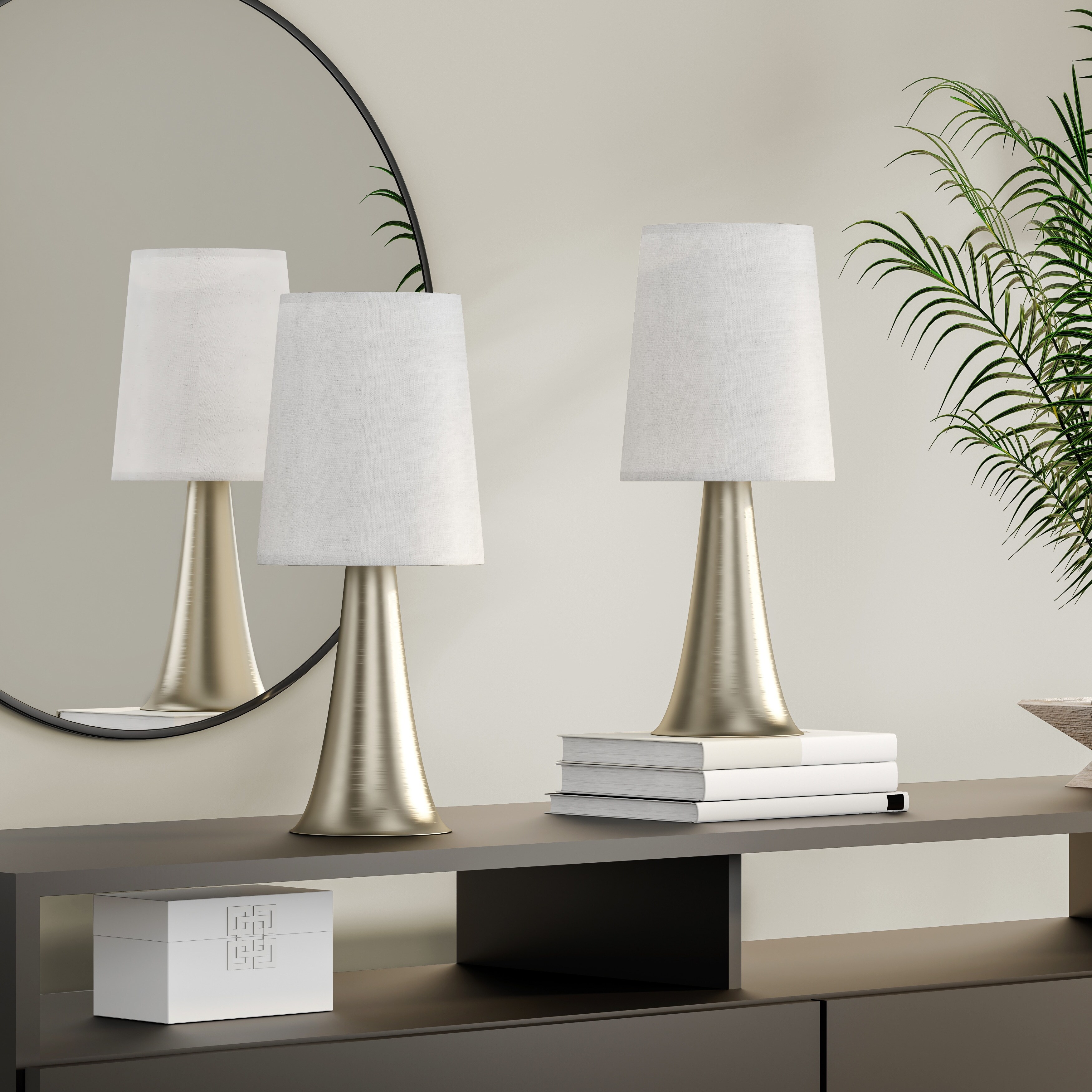 Strick and Bolton Lanteri Mini Touch Table Lamp Set with Fabric Shades (Set of 2) - Mycitystee