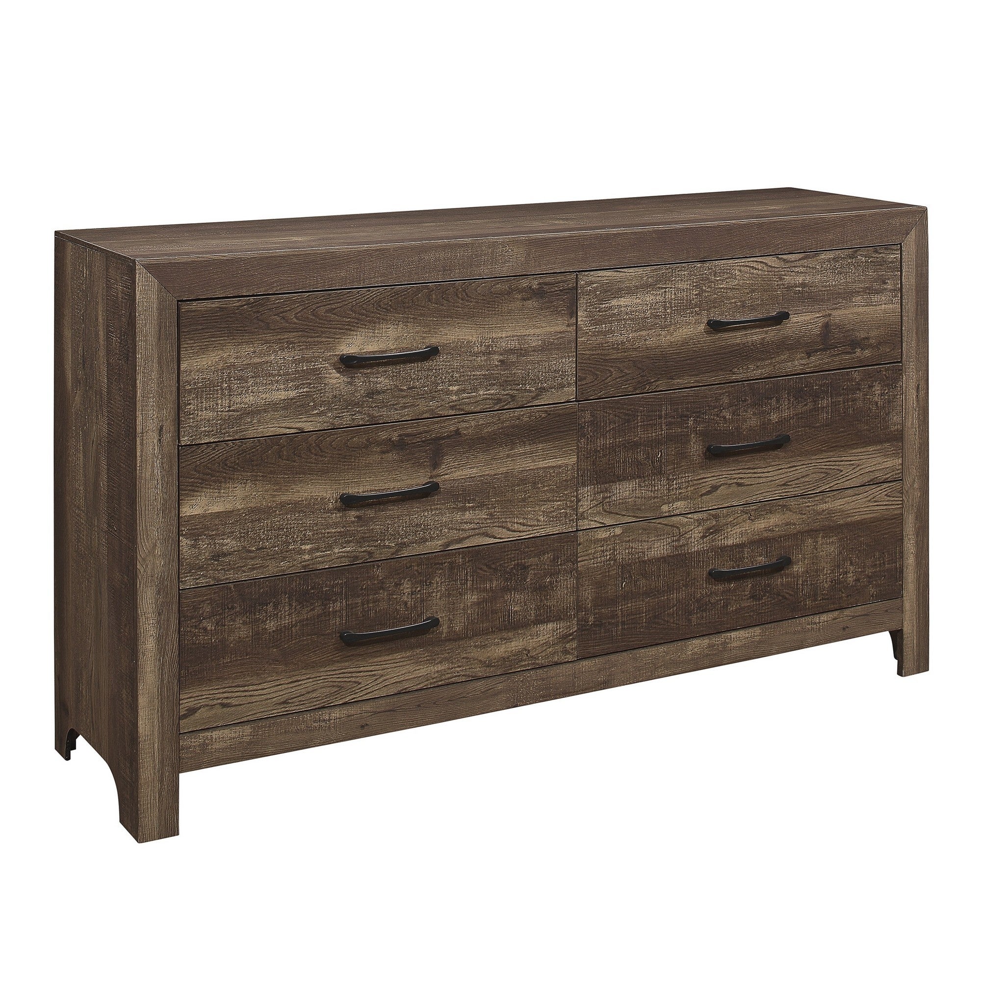 6 Drawer Rustic Wooden Double Dresser with Block Legs Support， Brown - - 31623978 - Mycitystee