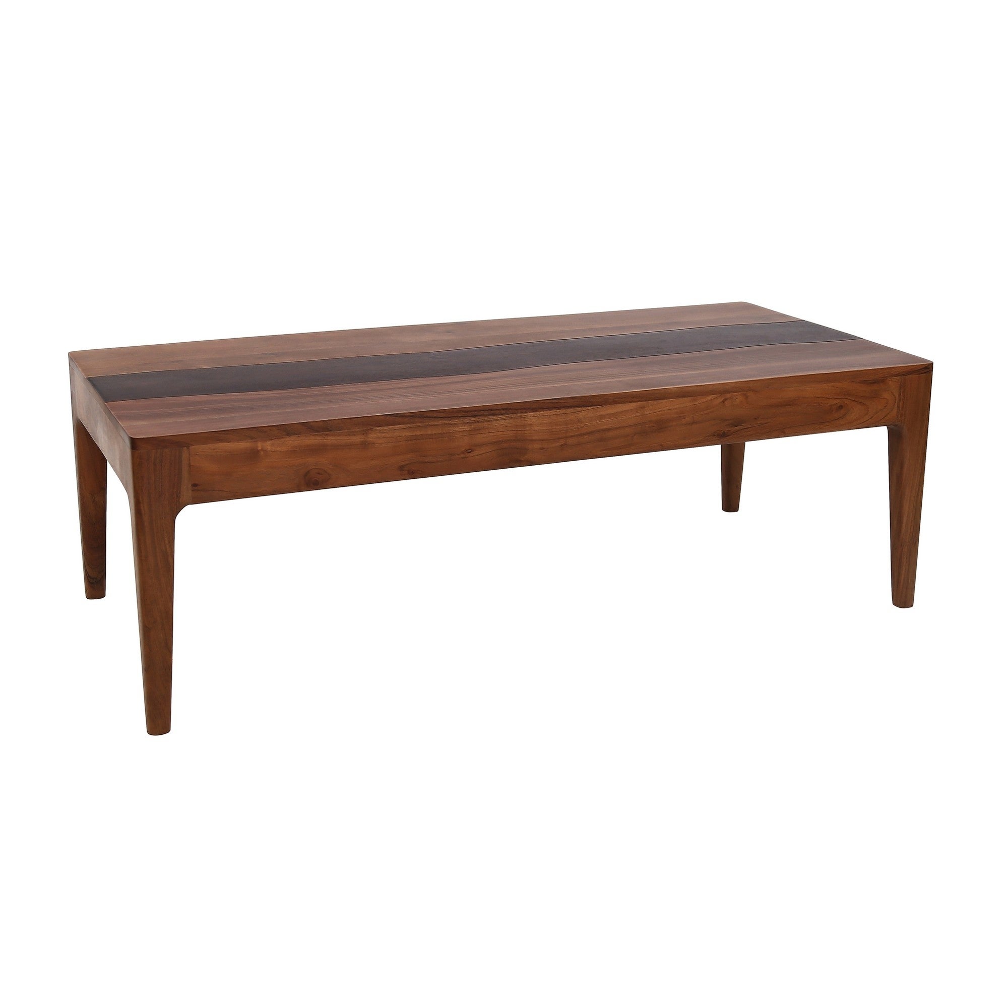 52 Inch Modern Coffee Table， Acacia Wood with Classic Block Legs， Brown - Mycitystee