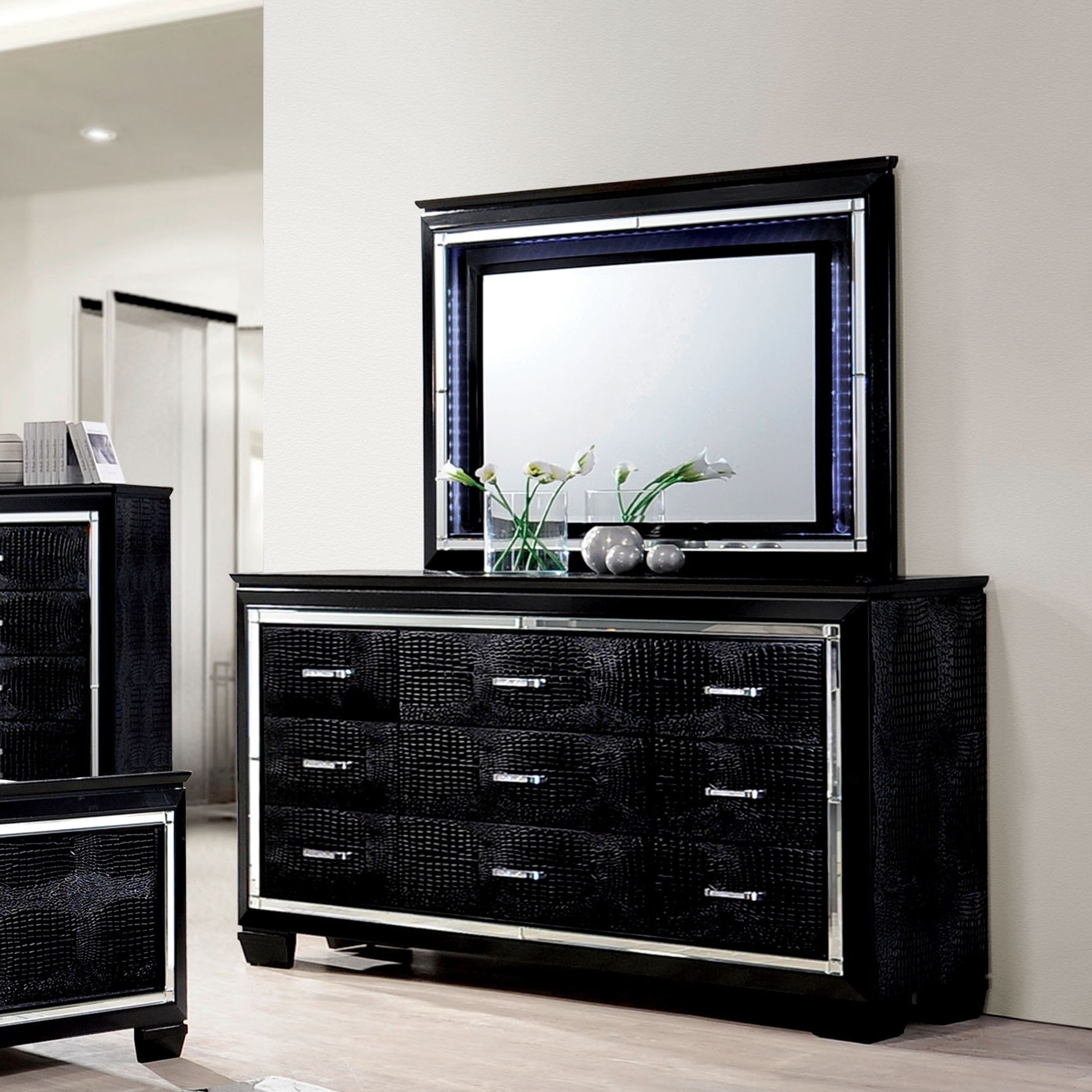 Furniture of America Ruff Crocodile Veneer Dresser and Mirror Set - - 11019977 - Mycitystee