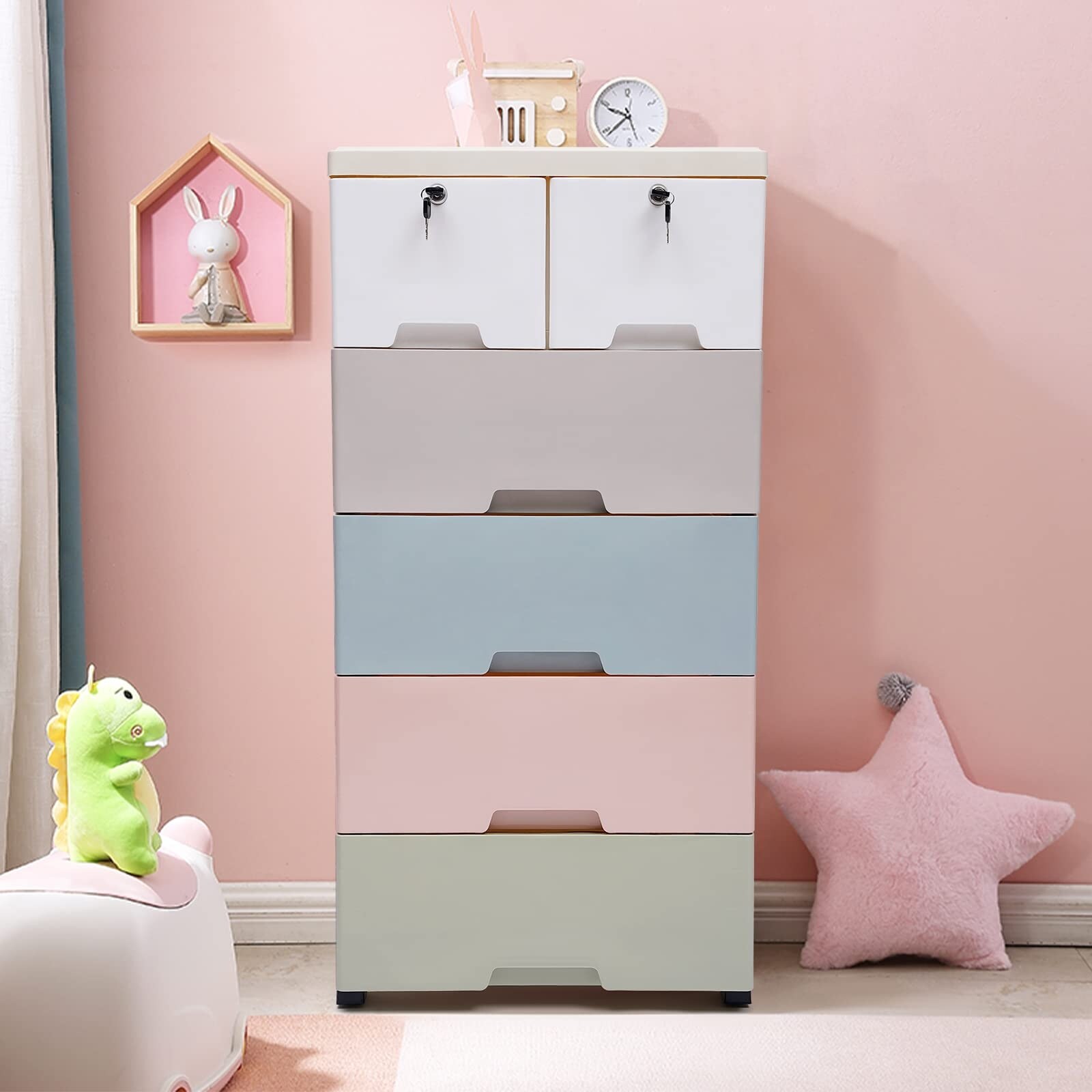 Plastic Drawers Dresser， Storage Cabinet with 6 Drawers， Closet Drawers Tall Dresser Organizer for Clothes， Playroom - - 37668673 - Mycitystee