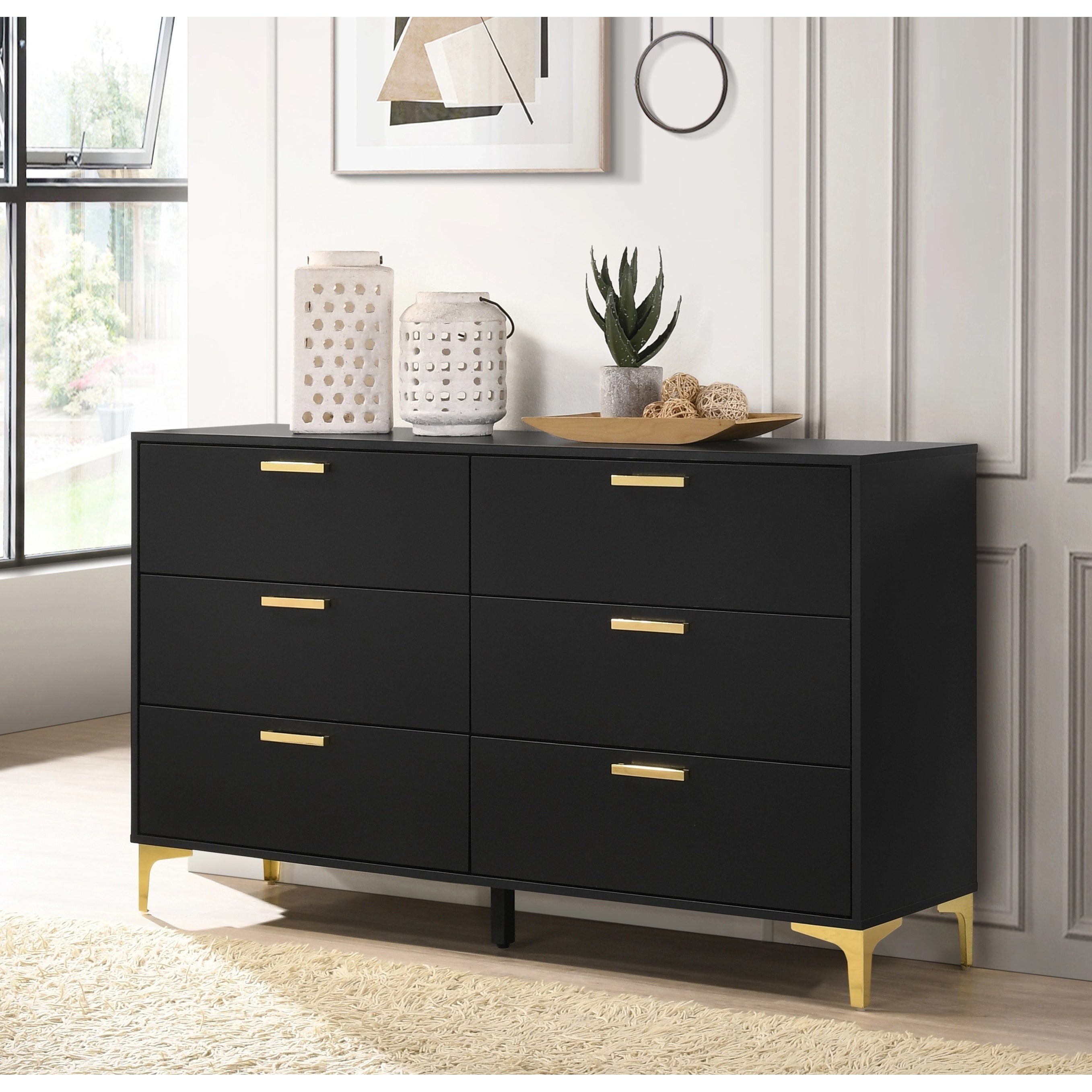 Sector Modern Black Wooden Space-saving 6-Drawer Double Dresser - - 37244146 - Mycitystee