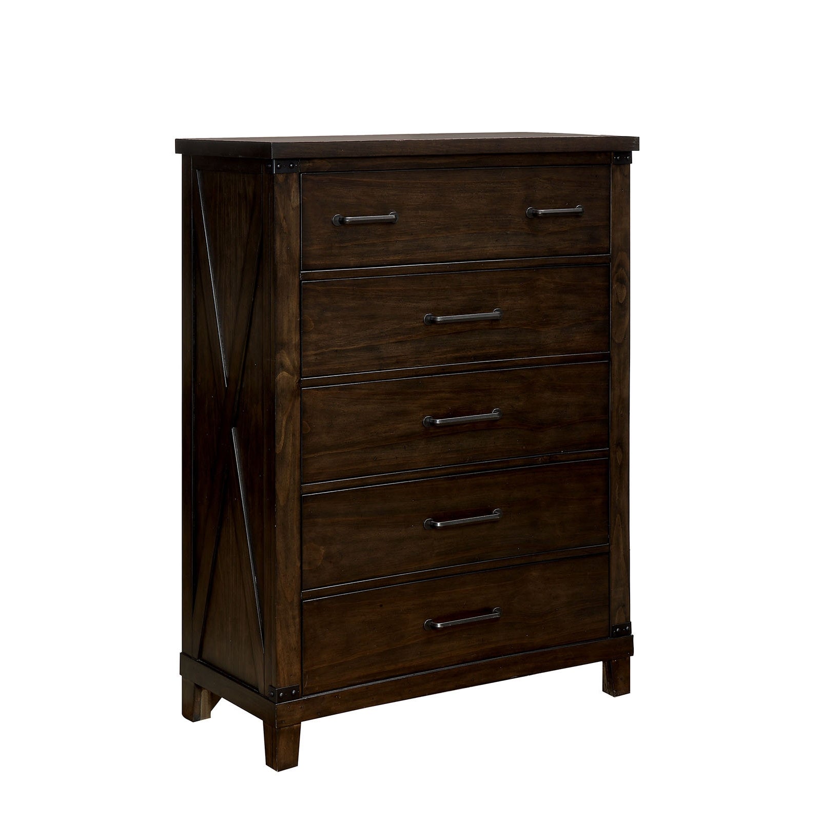 Five Drawer Solid Wood Chest with Metal Bar Handle， Walnut Brown - - 25628793 - Mycitystee