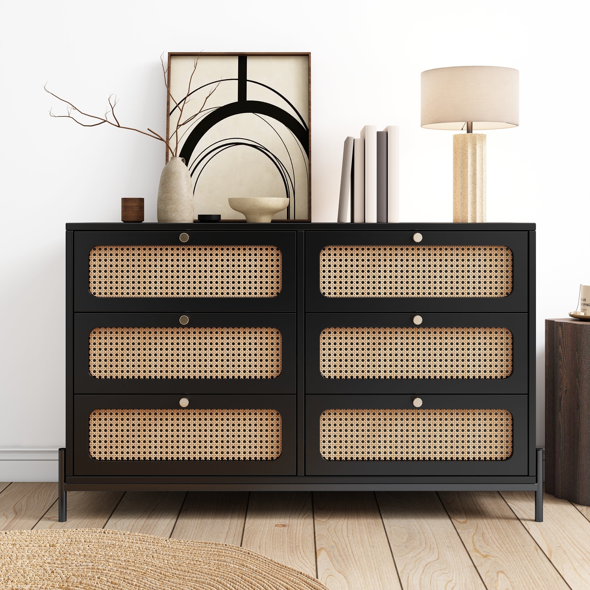 Modern Rattan Wood Closet 6-Drawer Dresser - - 37970195 - Mycitystee