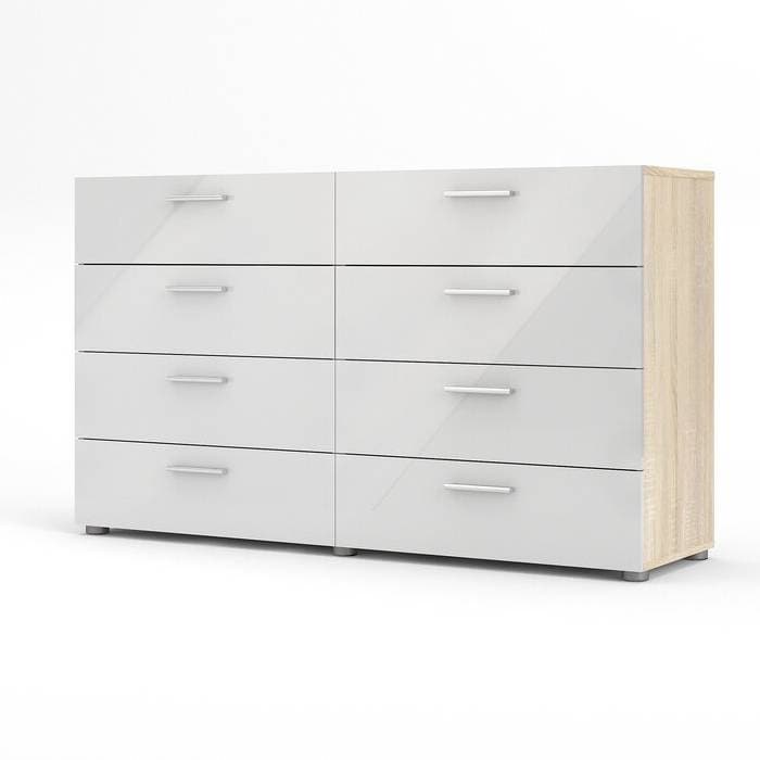 White Modern Bedroom 8-Drawer Double Dresser with Oak Finish Sides and Top - - 32072385 - Mycitystee