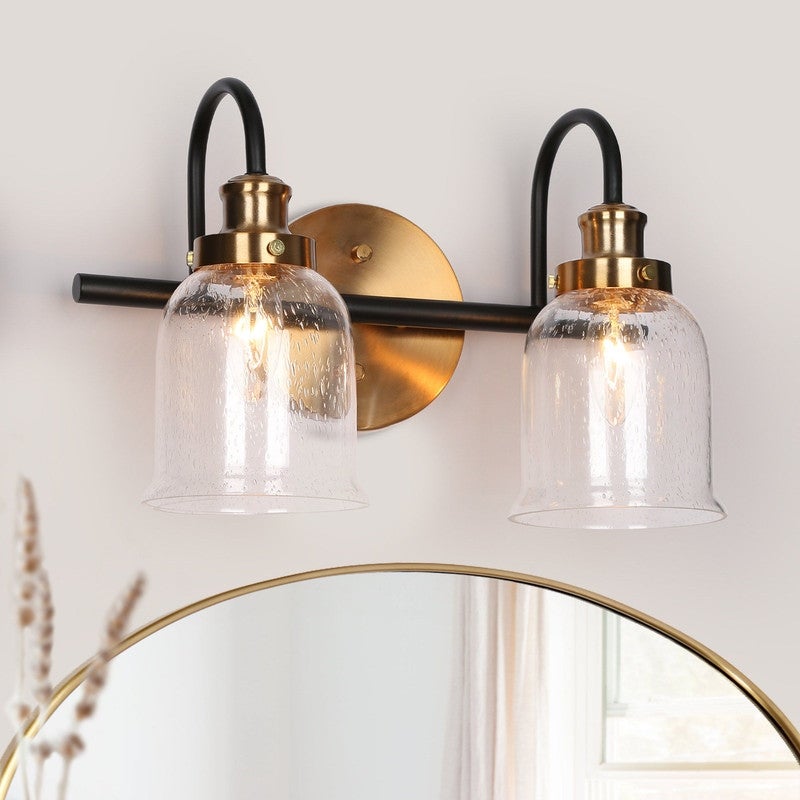 Modern Glam Black Gold 2-light Bathroom Vanity Lights Glass Bell Wall Sconces - L 13
