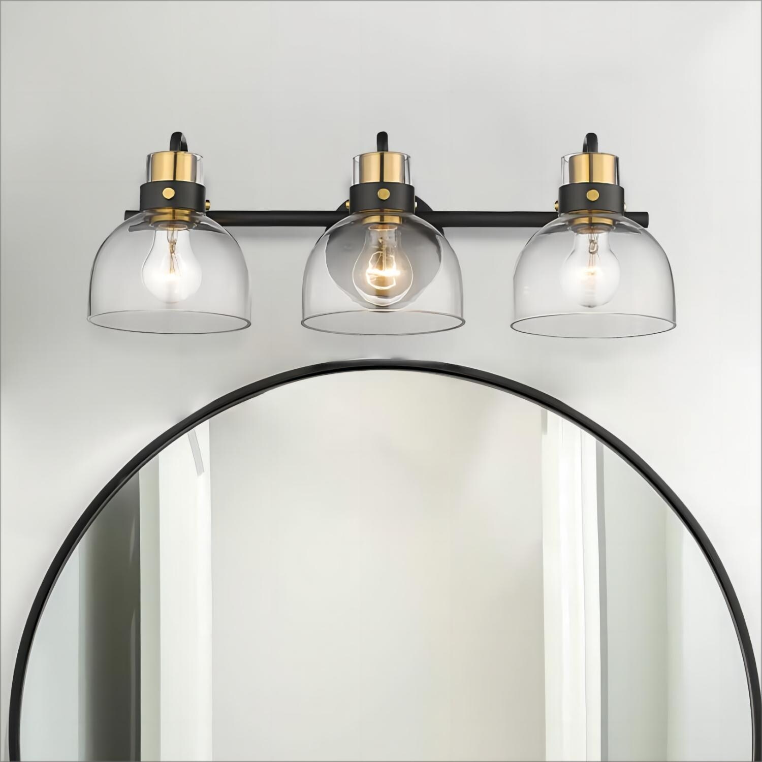 Modern Bathroom Vanity Light with Clear Glass Shade， Black and Gold Finish - Mycitystee