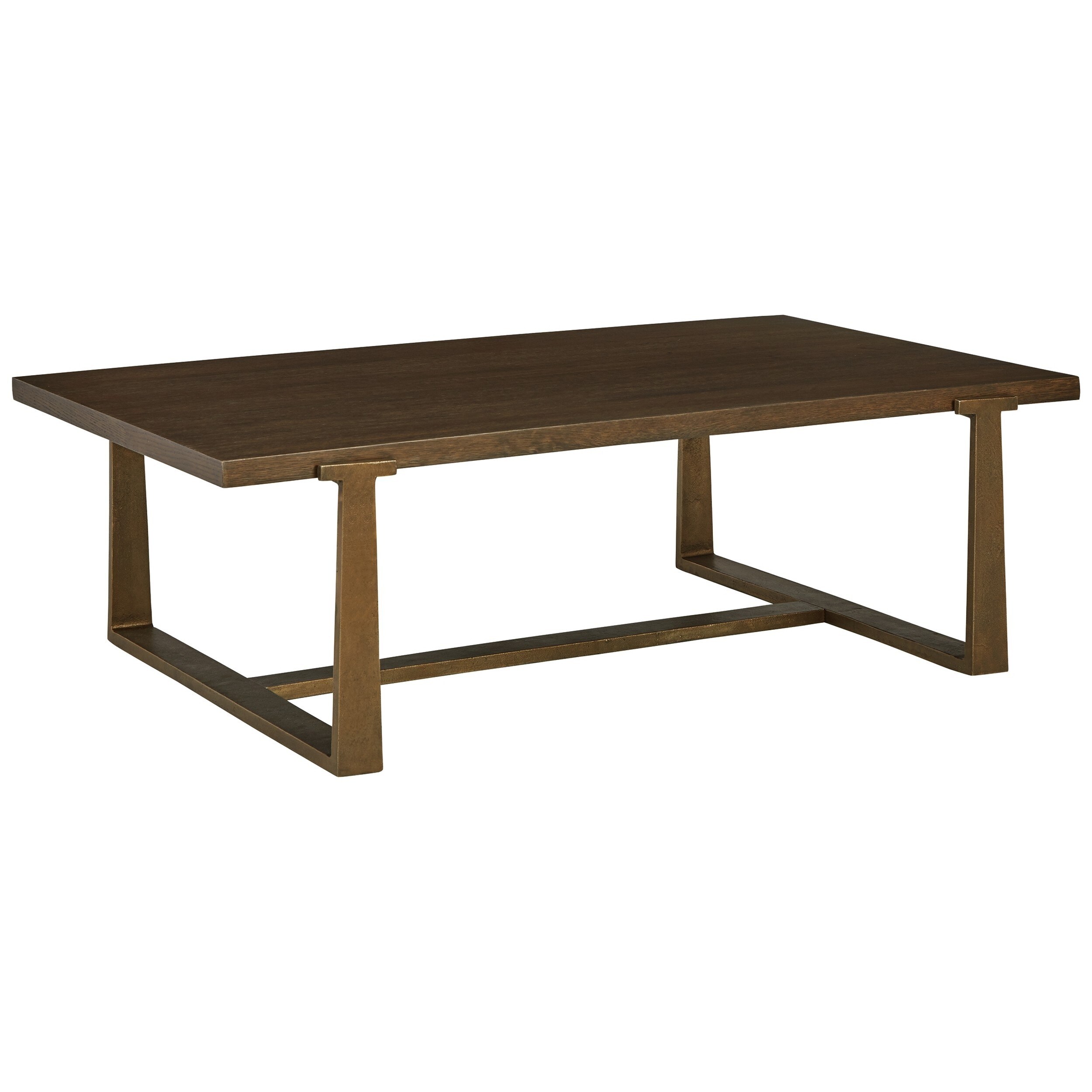 Vil 55 Inch Rectangular Coffee Table， Aluminum Base， Wood Grains， Brown - Mycitystee
