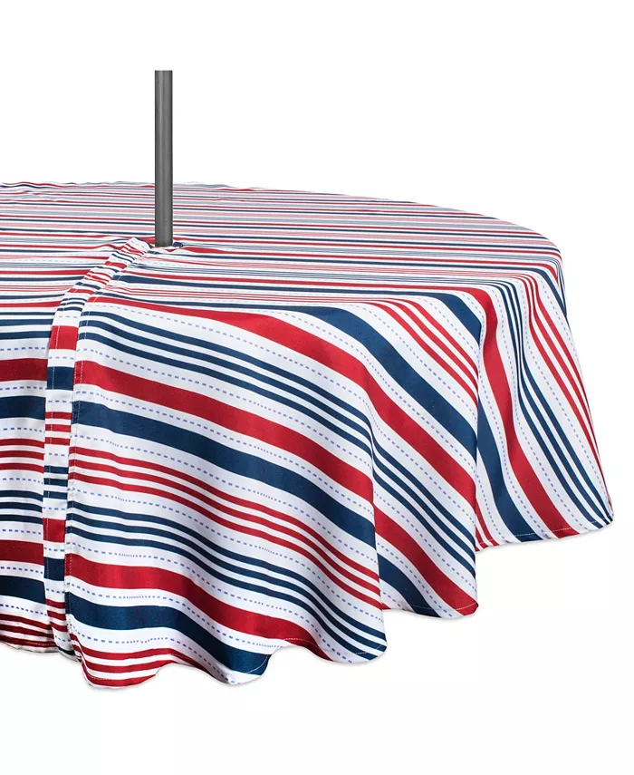 Design Imports Patriotic Stripe Outdoor Tablecloth with Zipper 60