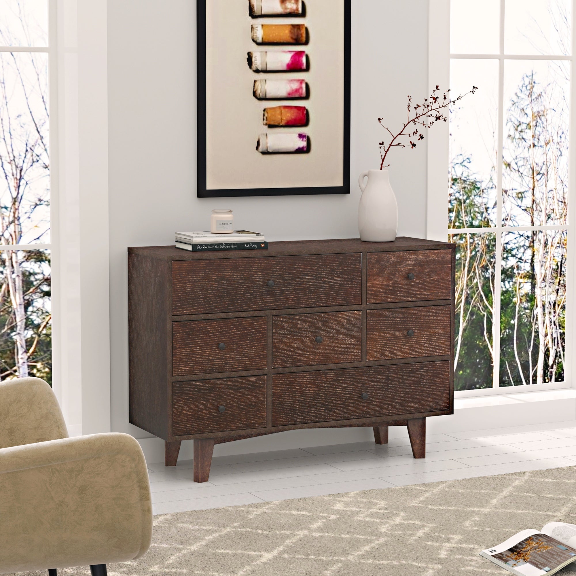 Retro Soild Wood 7 Drawers Dresser with Round Hndle - - 37918999 - Mycitystee