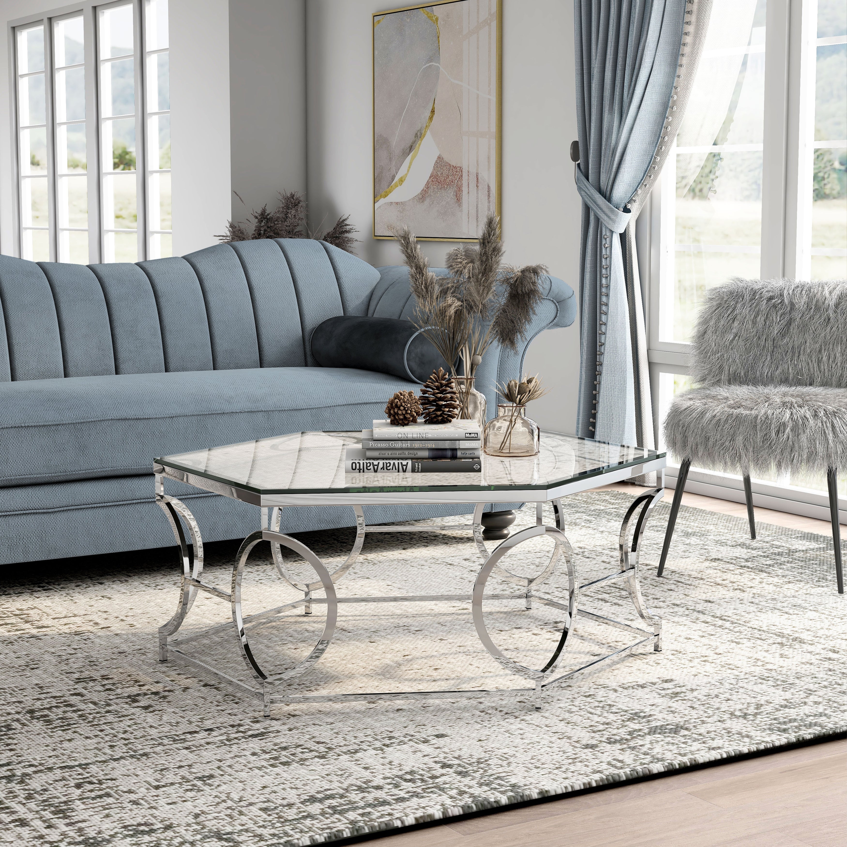 Furniture of America Talm Modern Chrome 40-inch Metal Coffee Table - Mycitystee