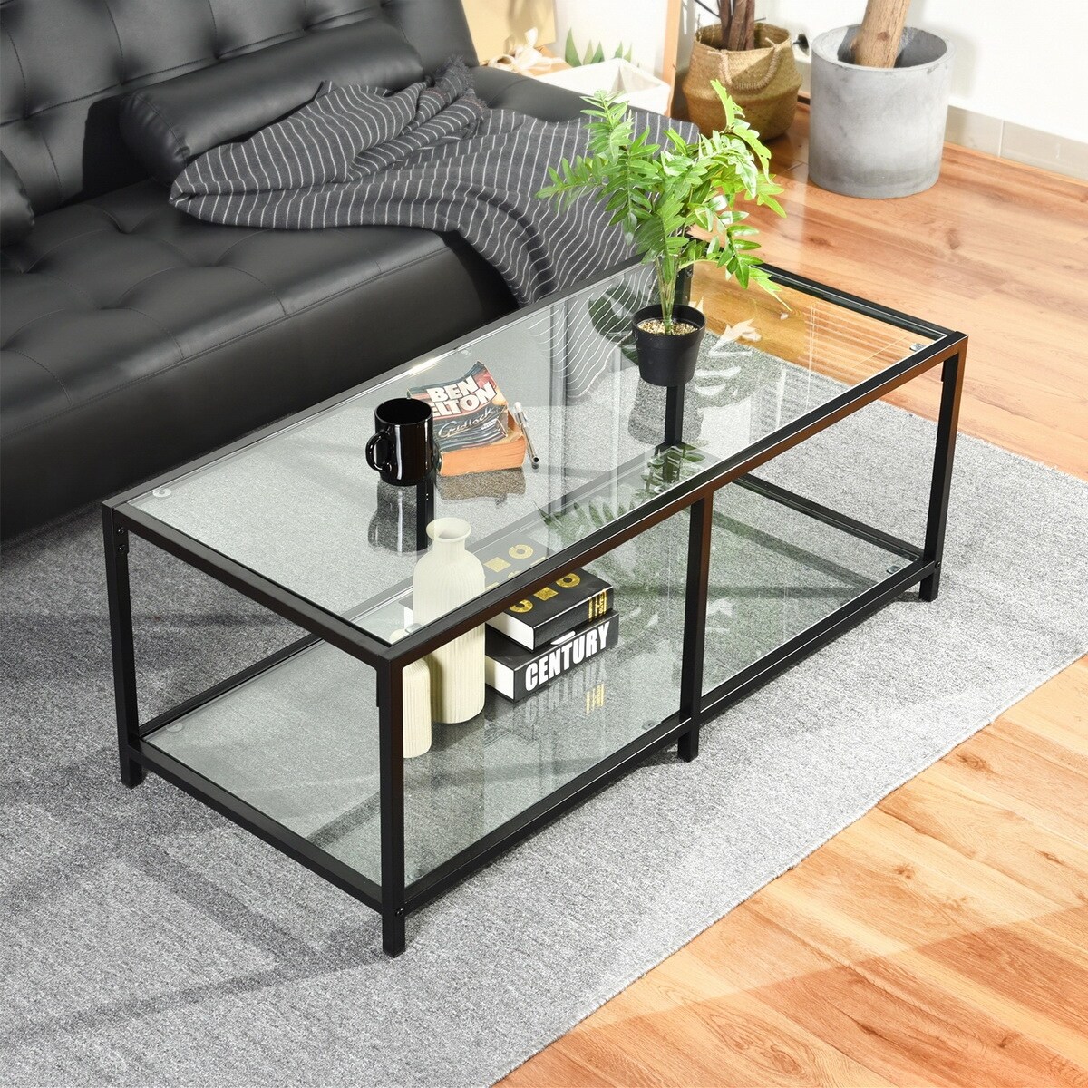 Homylin Justin Clear Glass Coffee Table - Mycitystee