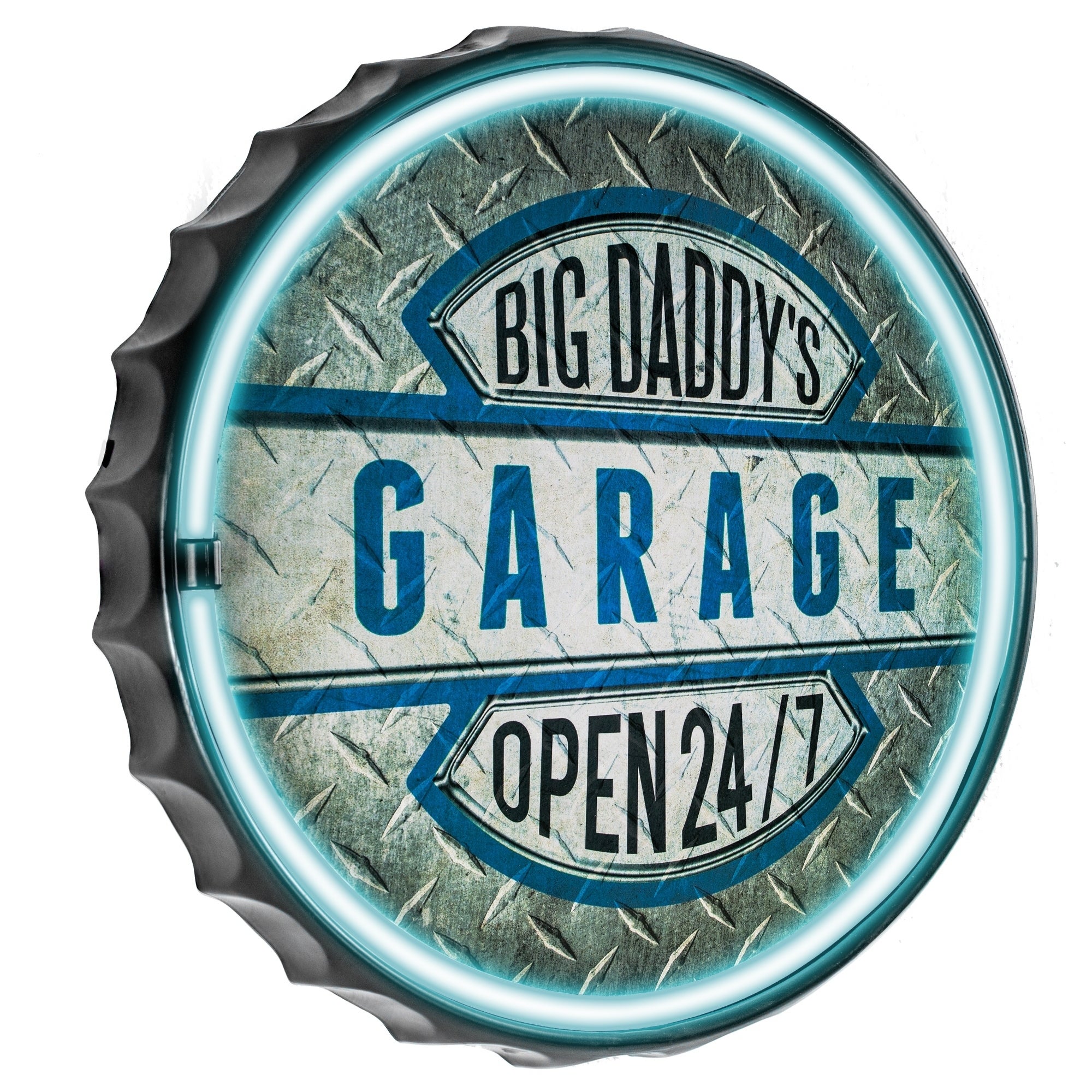 American Art Decor Big Daddy's Garage Bottle Cap Shaped LED Light Up Sign Wall Decor for Man Cave Bar Garage - Mycitystee
