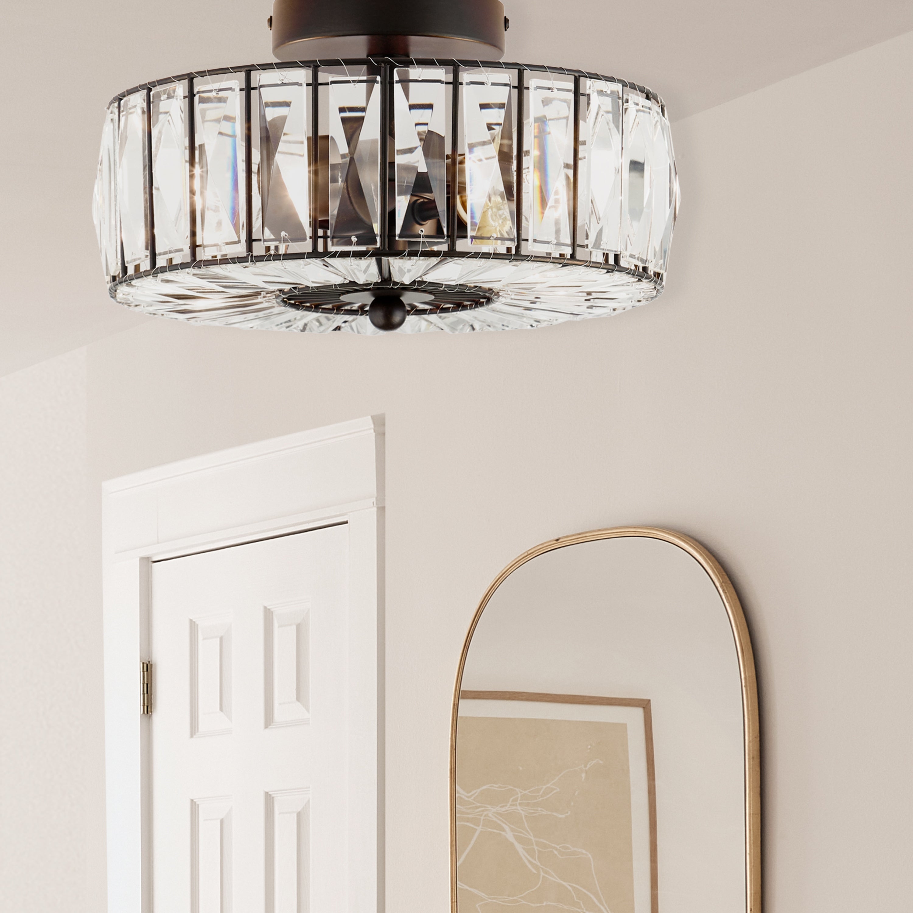 River of Goods Crystalline Oil Rubbed Bronze and Crystal 11.25-inch Semi-Flush Mount Ceiling Light - 11.5