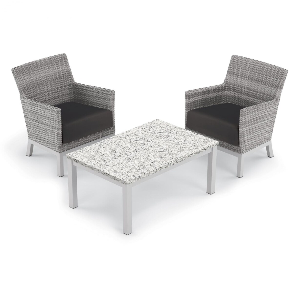 Argento 3 Piece Wicker Patio Conversation Set W/ Lite-Core Ash Coffee Table and Jet Black Cushions By Oxford Garden - Mycitystee