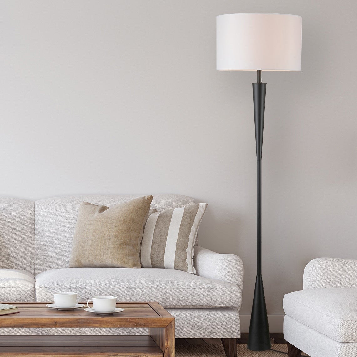 Copper Grove Synelnykove Matte Black Floor Lamp with Cylindrical Cream Shade (70 in.) - Mycitystee