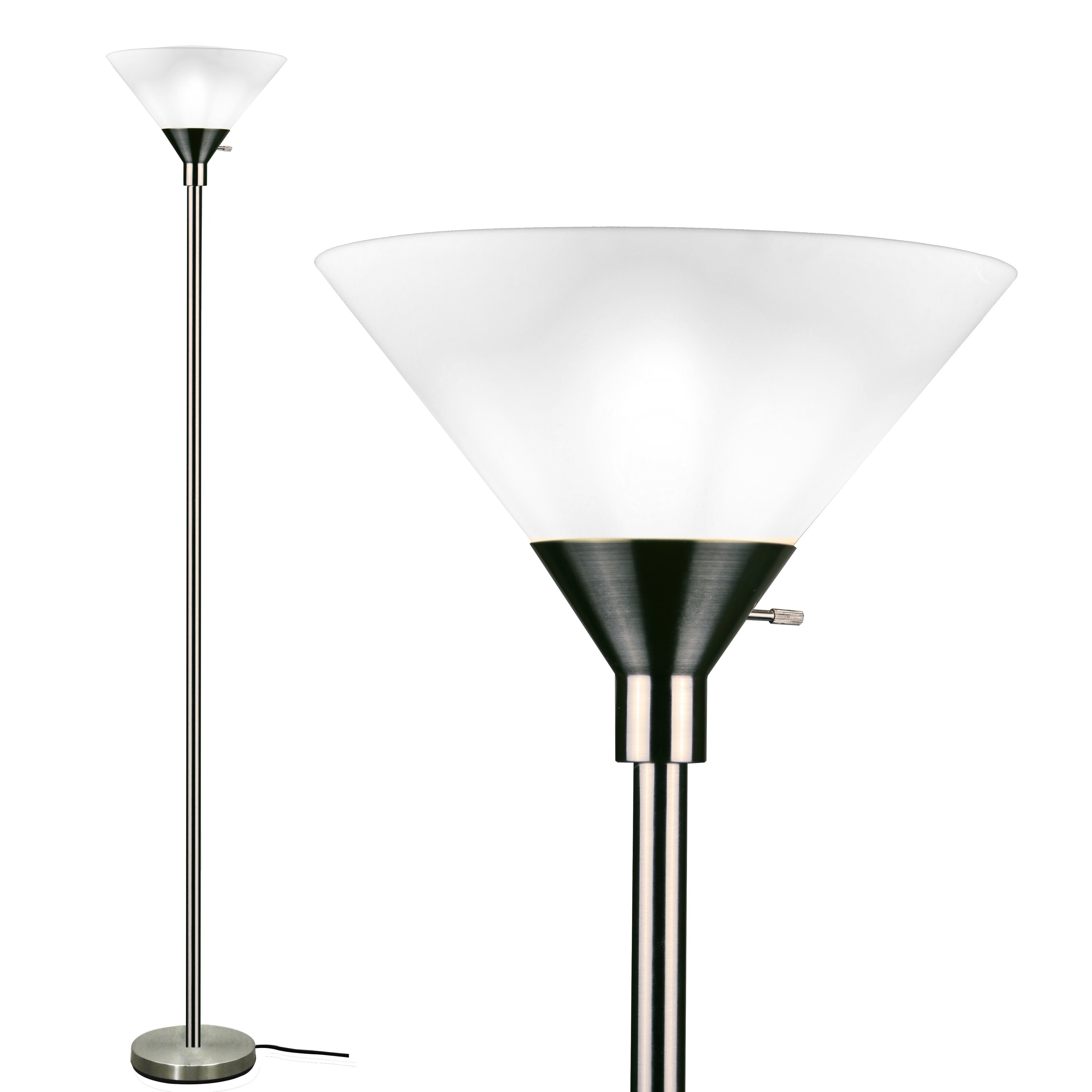 Floor Lamp Brushed Nickel Metal Finish with White Shade - L:11 in. x W:11 in. x H:71 in. - Mycitystee