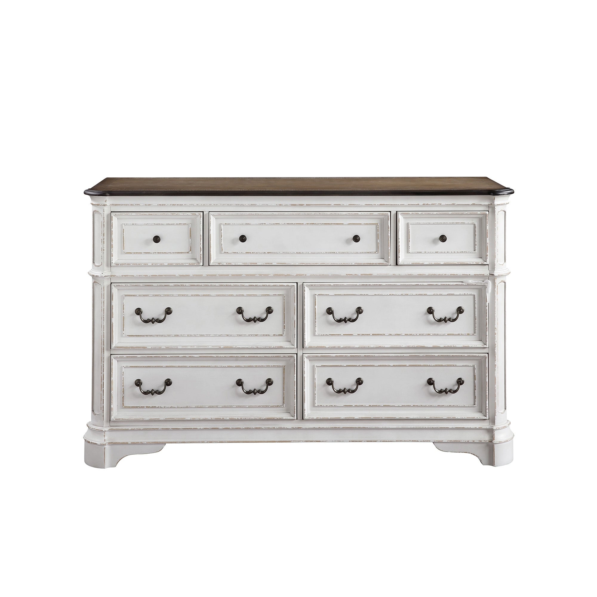 Wood 5 Tier 7 Drawers Dresser， Antique White and Oak Finish - - 35374246 - Mycitystee