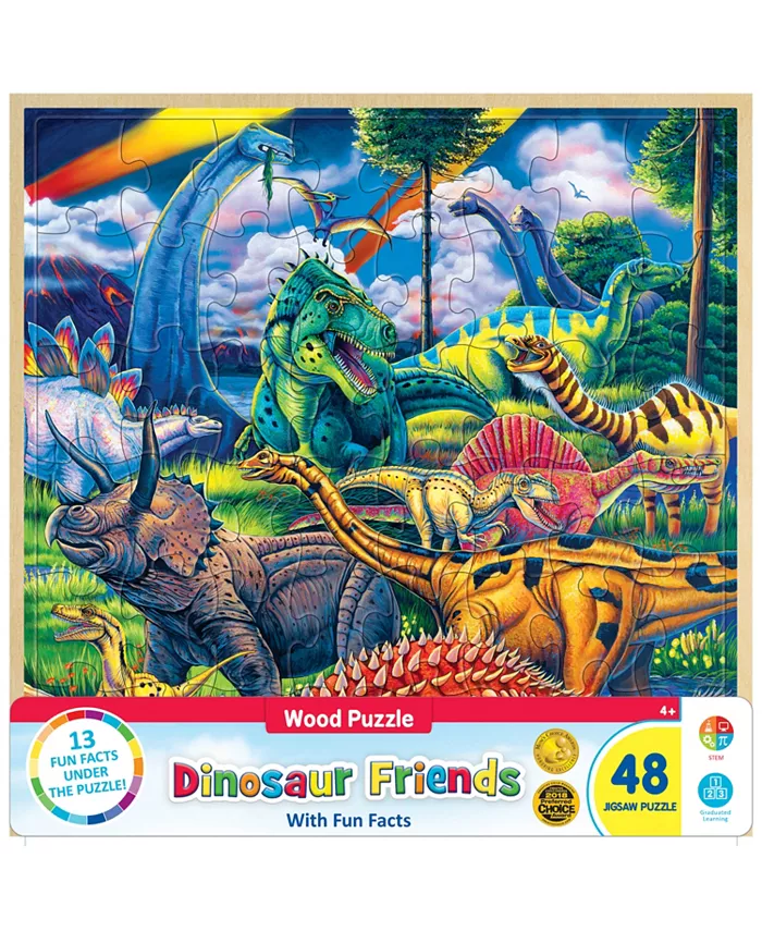 MasterPieces Puzzles Wood Fun Facts - Dinosaur Friends Wood Puzzle 48 Piece Kids Puzzle - Mycitystee