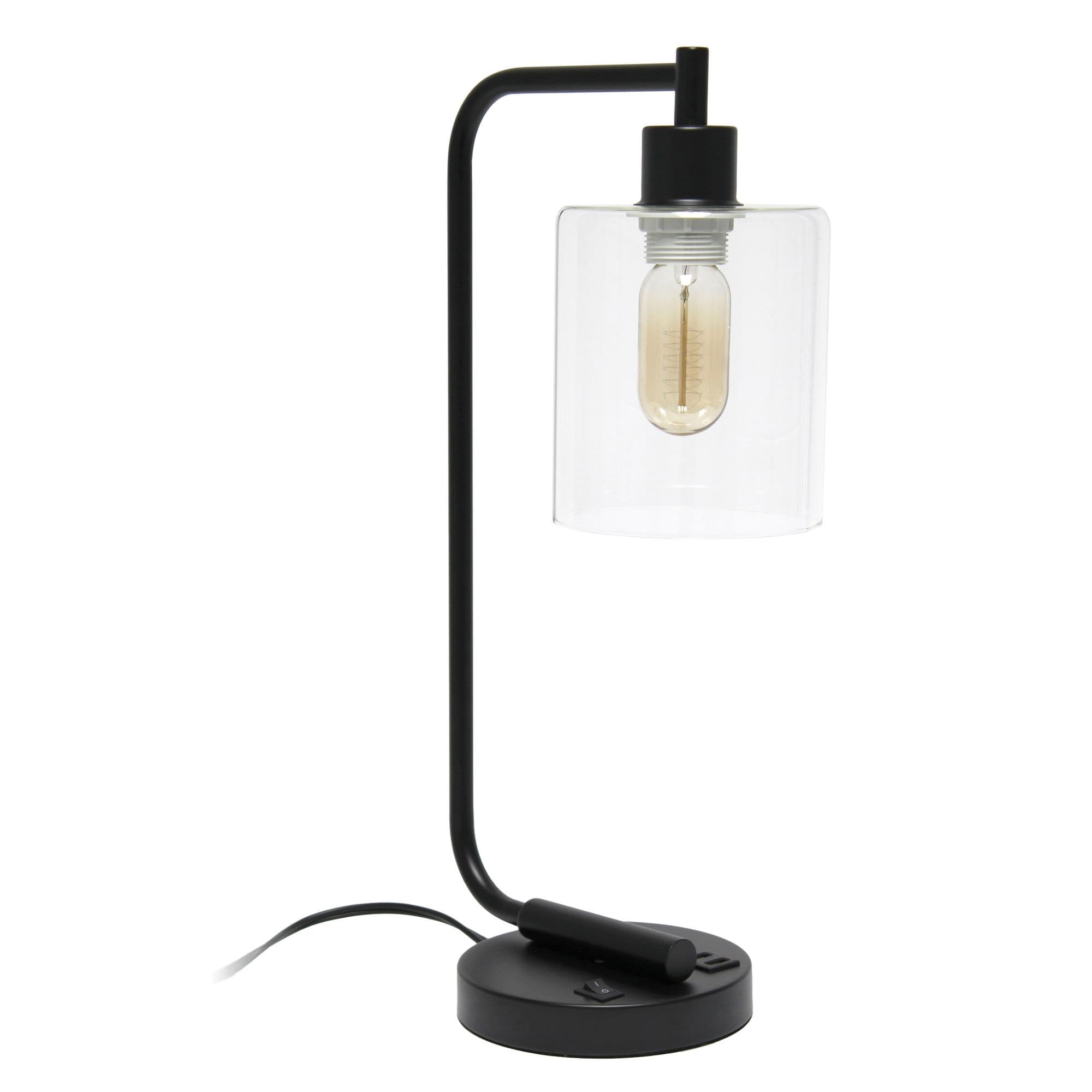Simple Designs Bronson Antique Iron Lantern Desk Lamp with USB Port - 9.75