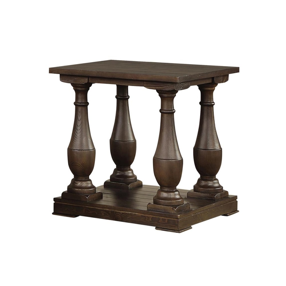 1 Shelf Wood End Table with Turned Legs in Coffee Finish - Mycitystee