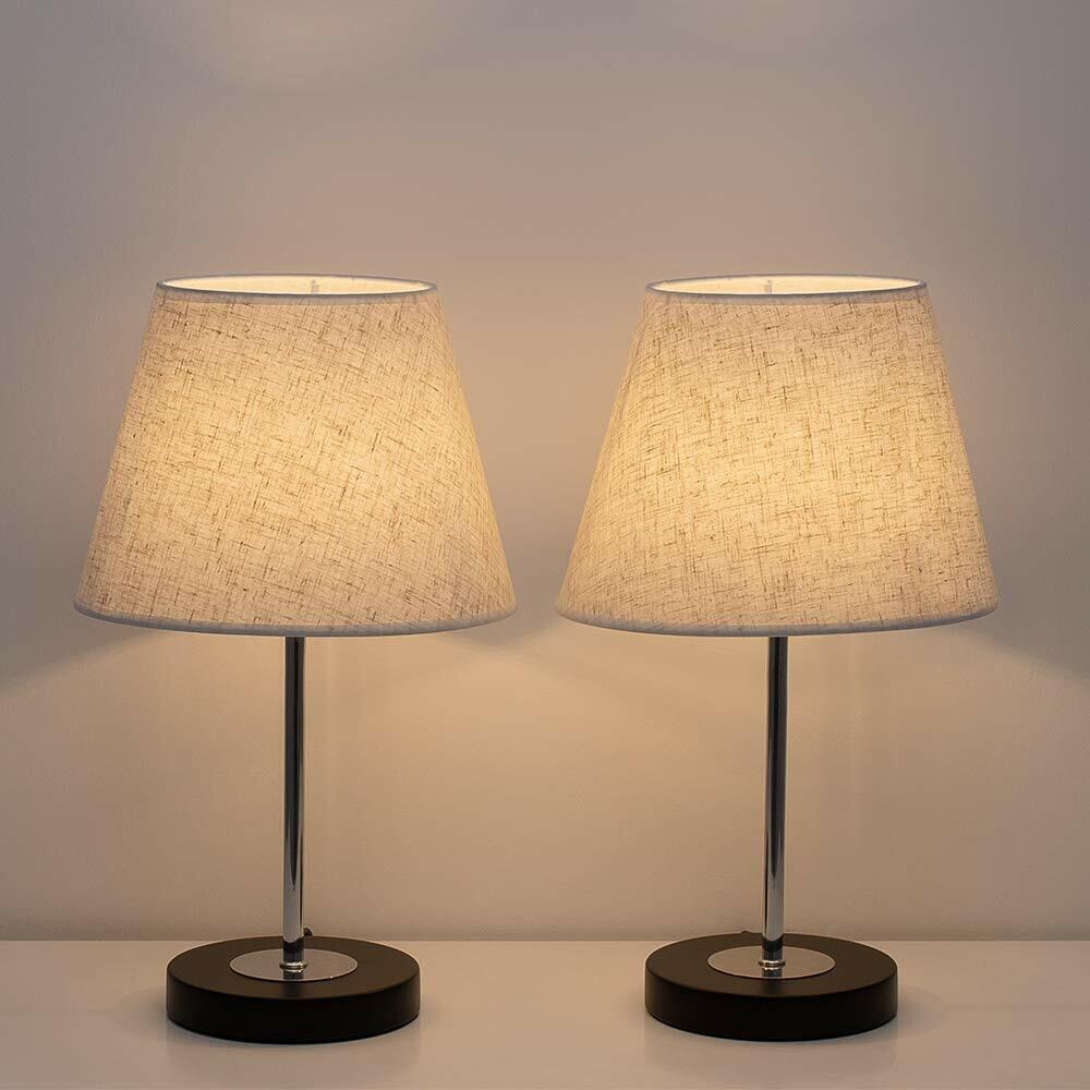 Set of 2 Modern Table Lamps with Metal Base and Fabric Shade - 5.9
