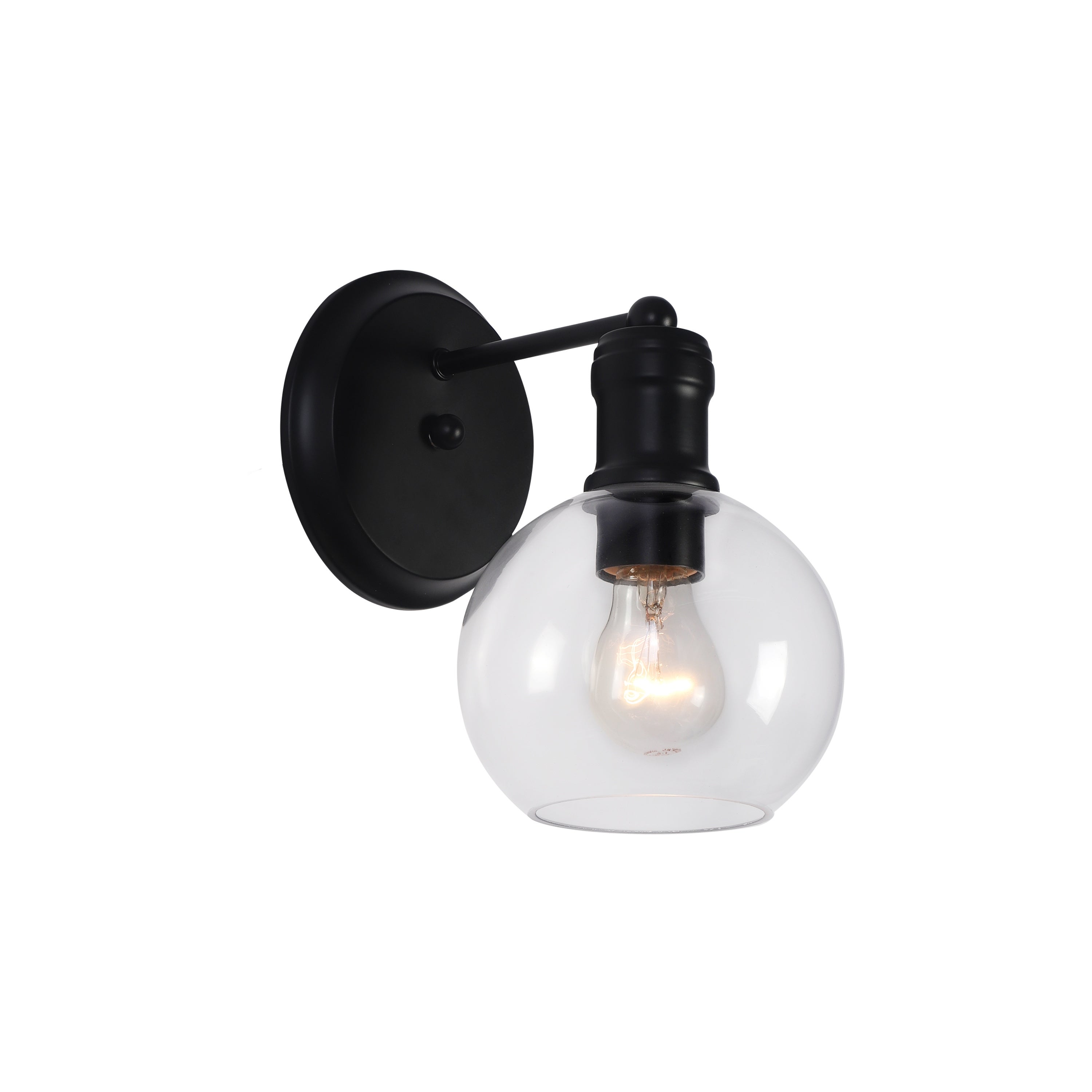 1-light Matte Black Wall Sconce w/ Clear Globe Glass - Mycitystee