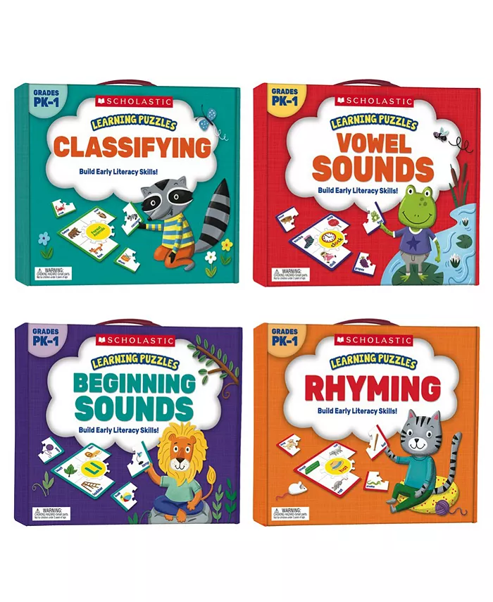 Scholastic Beginning To Read Puzzle Set - Vowels， Rhyming， Classifying and Sounds - Set of 4 - Mycitystee