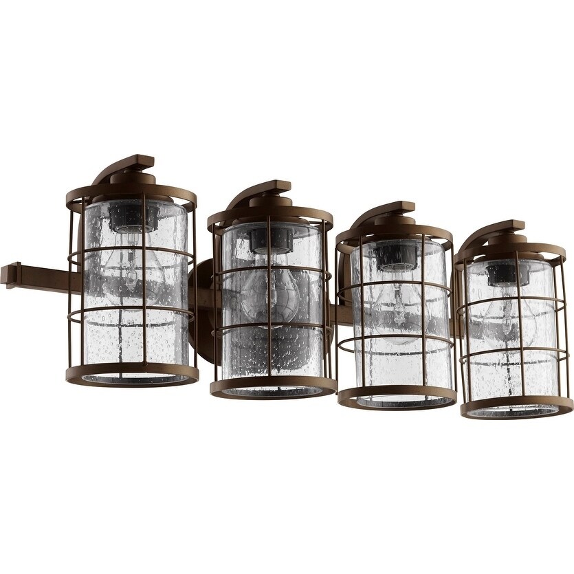 Ellis Oiled Bronze and Clear Seeded 4-light Vanity Lighting - Mycitystee