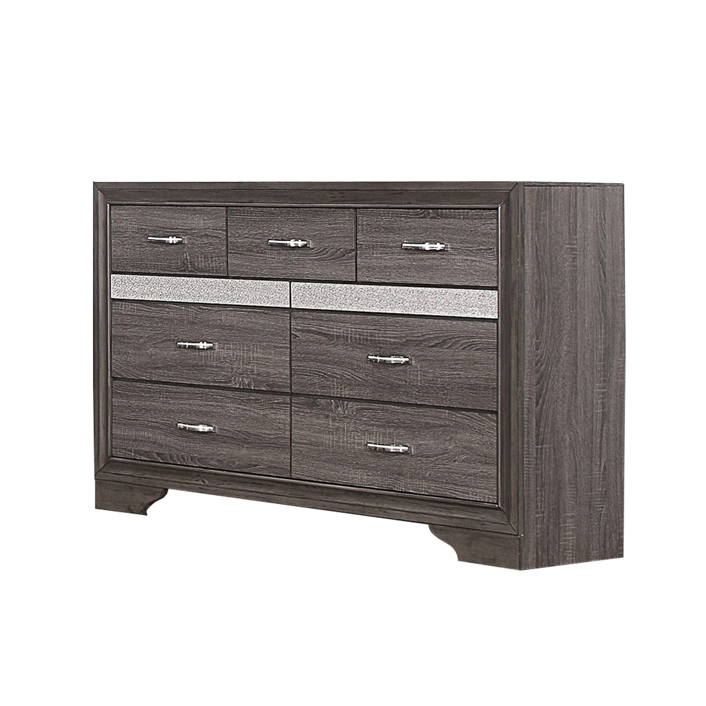 7 Drawer Wooden Dresser with 2 Hidden Jewelry Drawers， Gray and Silver - - 31623973 - Mycitystee