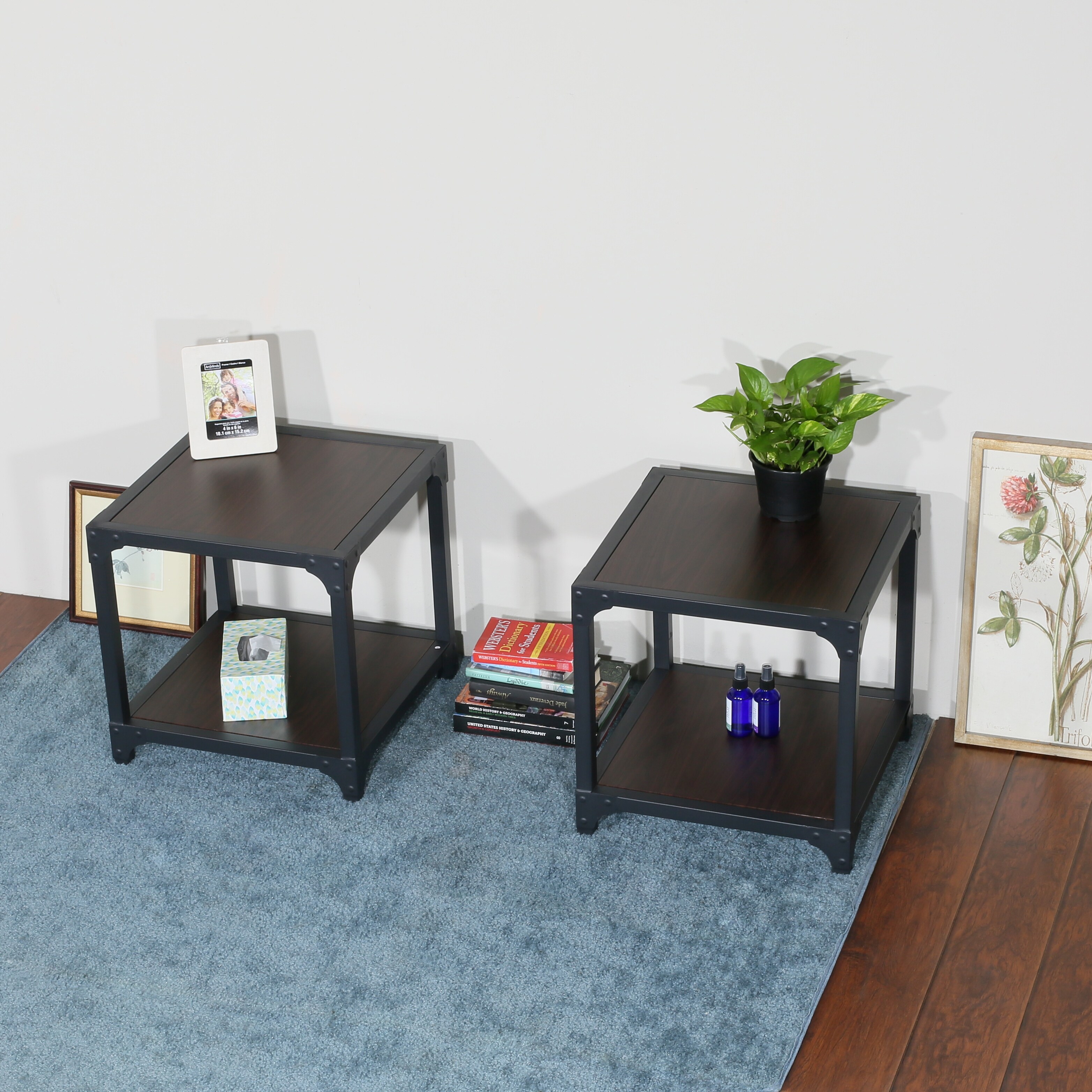 Porch and Den Serah Black Wood and Metal 20-inch Square End Table Set - 20 x 20 - Mycitystee
