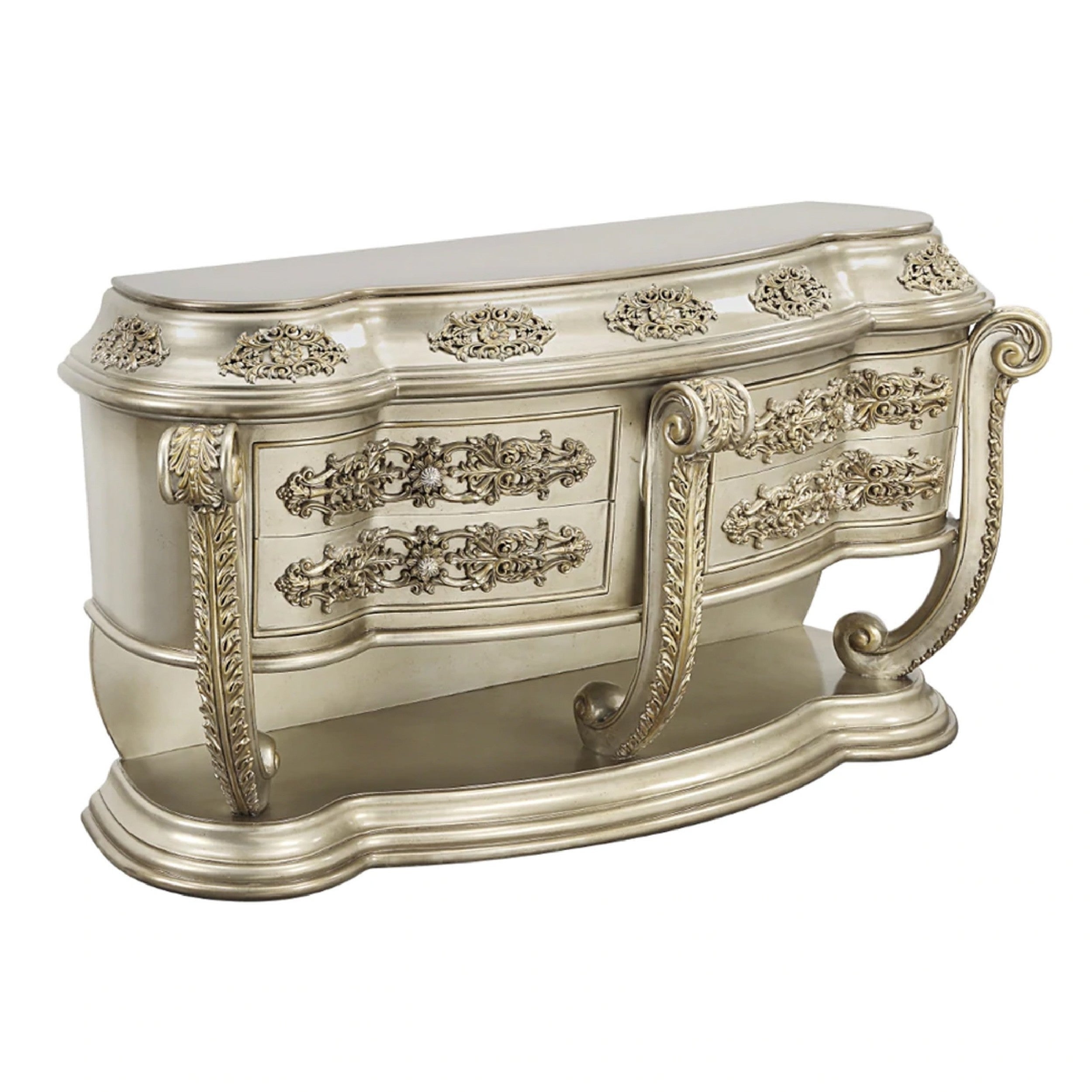 Mas 77 Inch Classic Dresser， 4 Drawers， Ornate Carvings， Champagne Gold - - 35936895 - Mycitystee