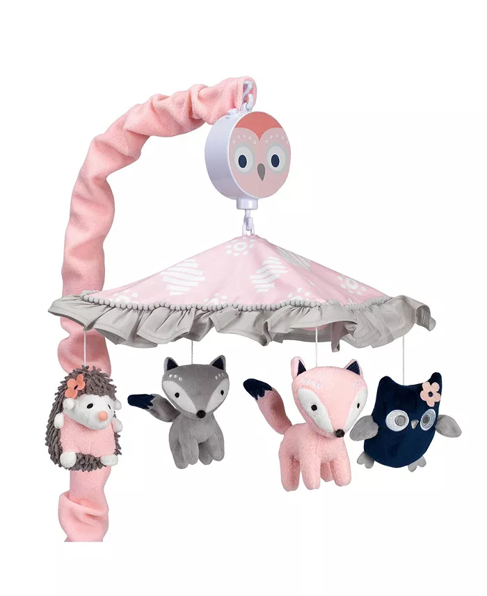 Lambs Ivy Forever Friends Pink Gray Woodland Owl Fox Musical Baby Crib Mobile - Mycitystee