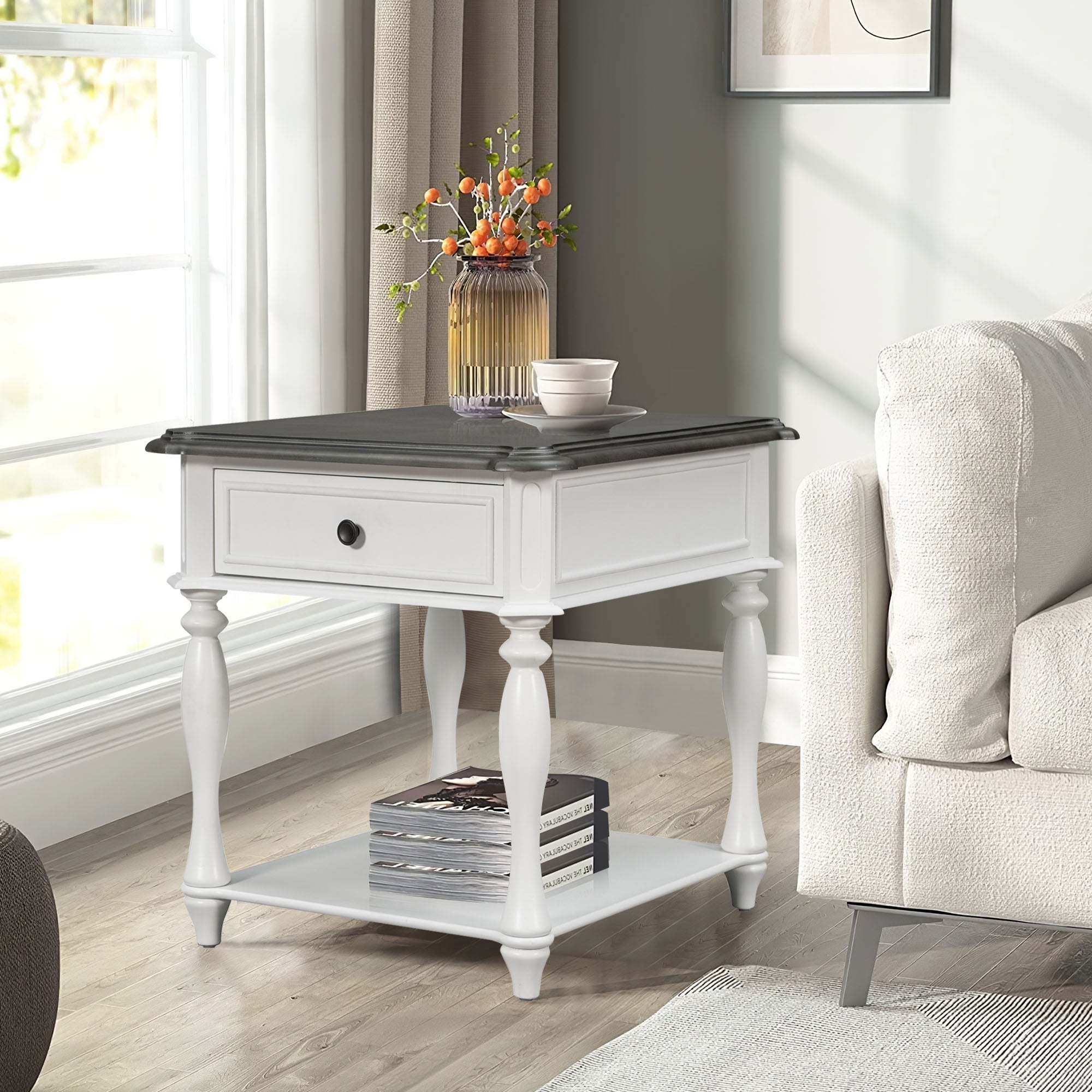 Classical End Table with Open Styled Shelf for Living Room - Mycitystee