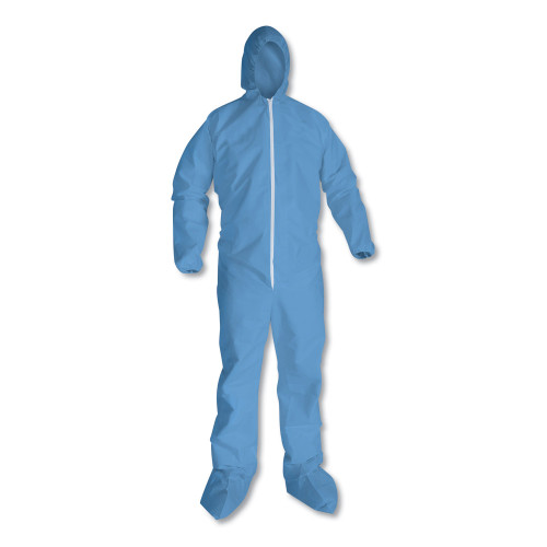 KleenGuard A65 Zipper Front Hood and Boot Flame-Resistant Coveralls， Elastic Wrist and Ankles， 2X-Large，Blue，  25/Carton (45355) - Mycitystee