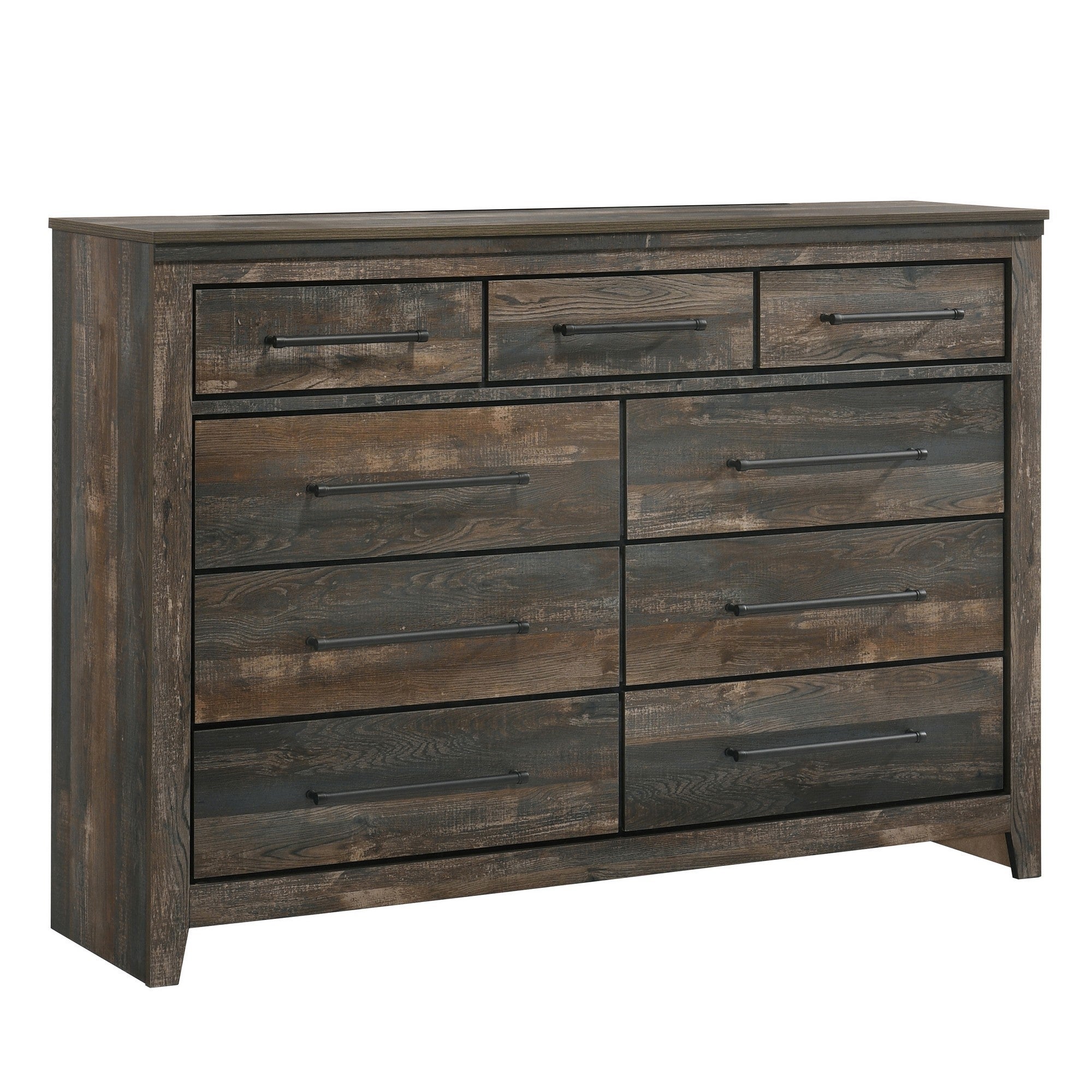 Wooden Dresser with 9 Drawers and Bar Pulls， Dark Brown - - 33992956 - Mycitystee