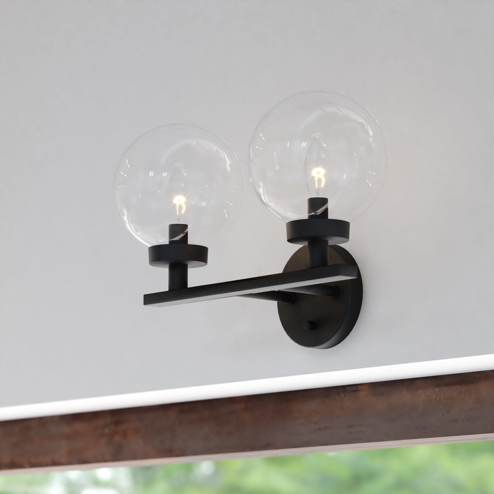 Lander Matte Black Bathroom Vanity Wall Fixture with Clear Glass Globes - Mycitystee