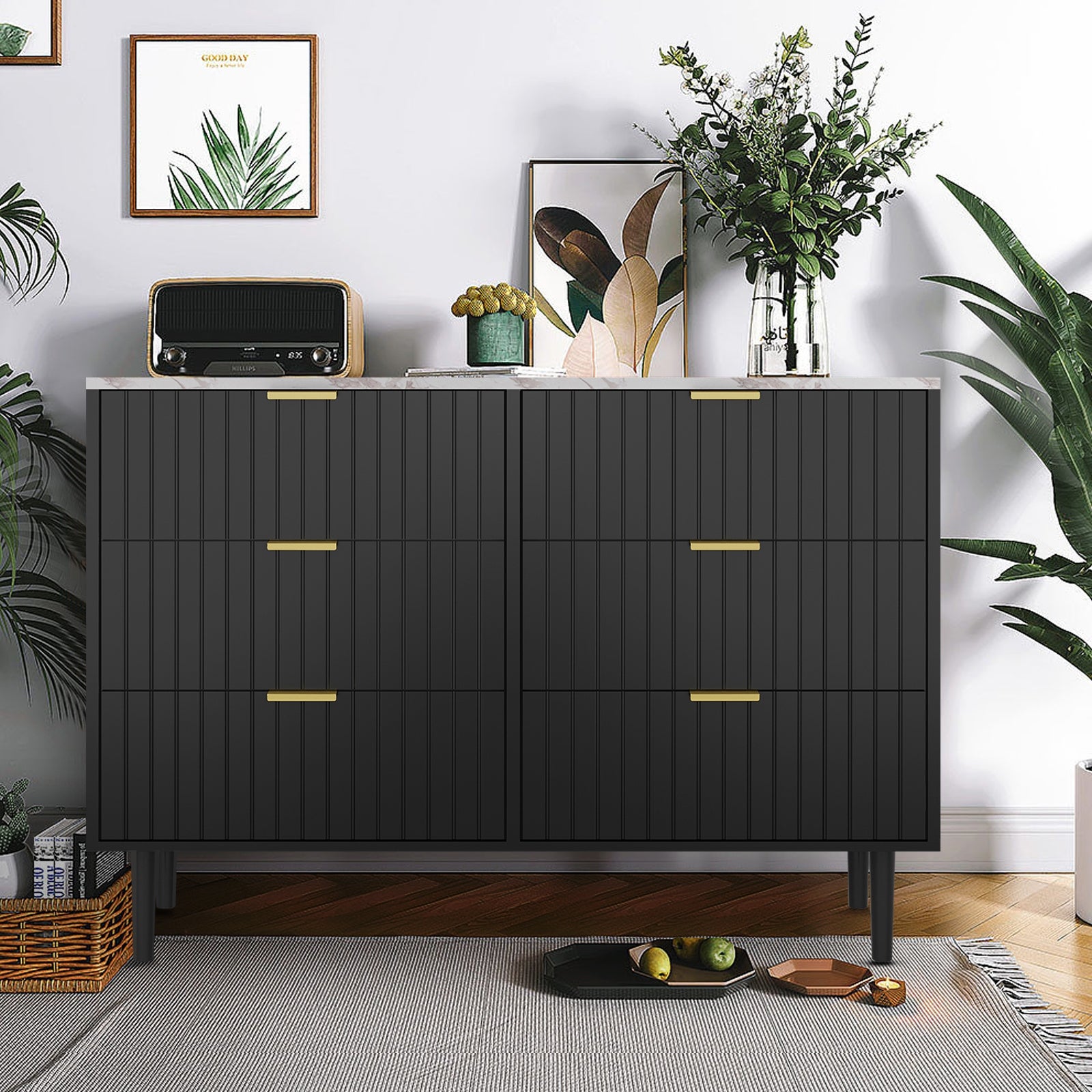 6 Drawers Chest Of Dresser Storage Tower Cabinet Bedroom Organizer Imitation Marble Texture - - 37939498 - Mycitystee