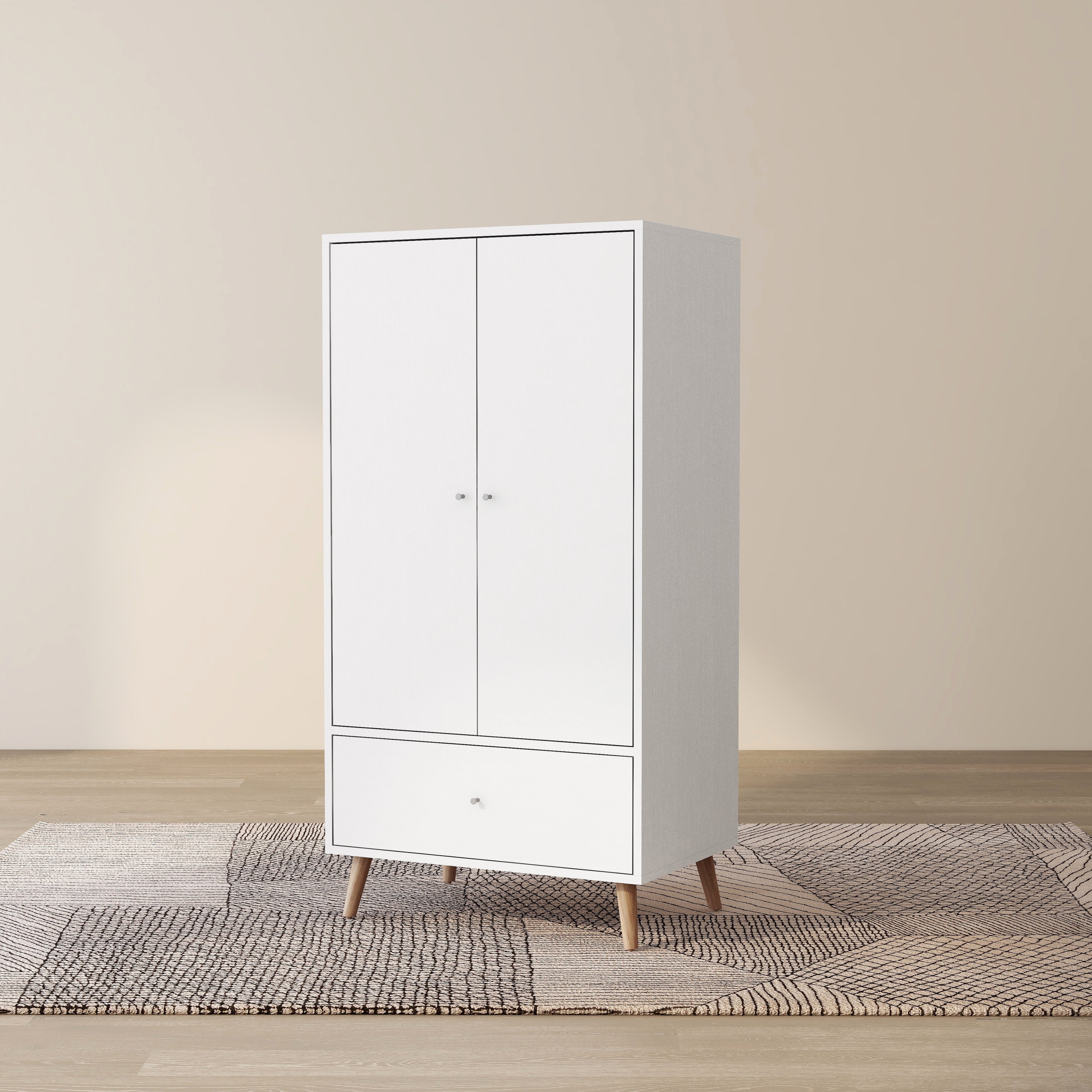 DH BASIC Scandinavian White Wardrobe Armoire with Knobs by Denhour - - 20931710 - Mycitystee