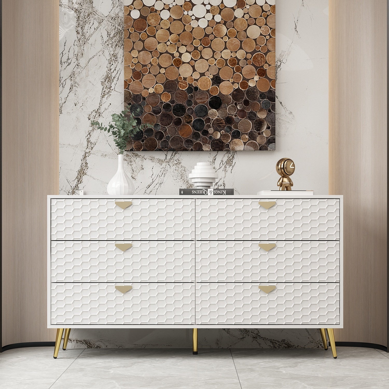 6 Drawer Double Dresser with Wide Drawers and Metal Handles Cabinet - - 37703135 - Mycitystee