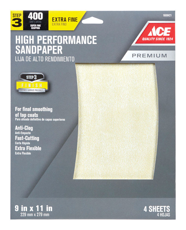 Ace 11 in. L X 9 in. W 400 Grit Aluminum Oxide Sandpaper 4 pk - Mycitystee