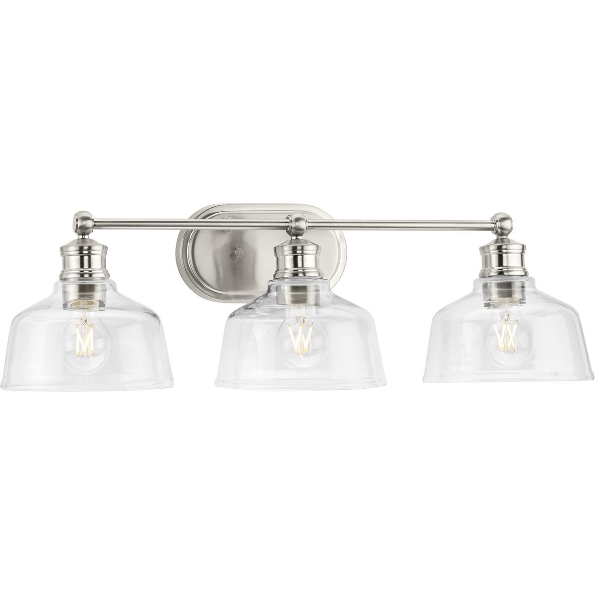 Singleton Collection 3-Light 26.5 in. Brushed Nickel Vanity Light with Clear Glass Shades - Small - Mycitystee