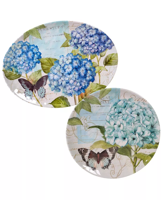 Certified International Hydrangea Garden Melamine 2-Pc. Platter Set - Round and Oval - Mycitystee