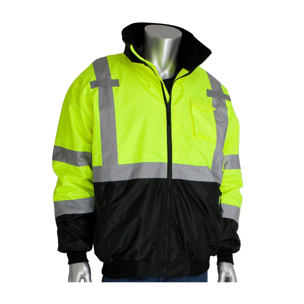 Protective Industrial Products ANSI R3 Black Bottom Bomber Jacket Hi Vis Lime Yellow Large - Mycitystee