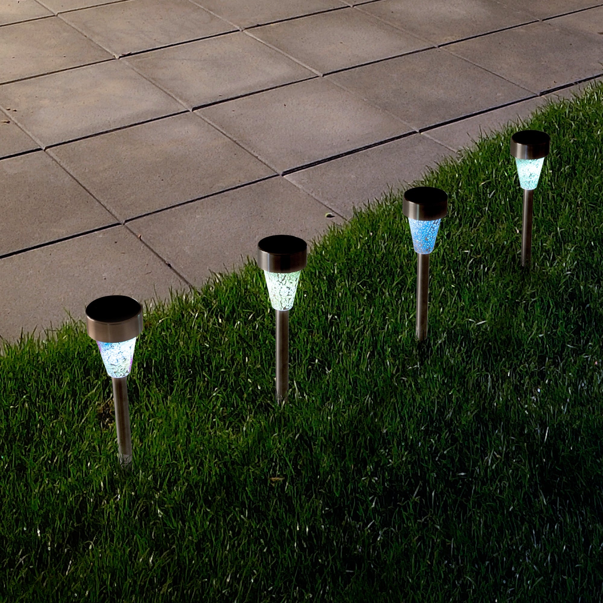Solar Outdoor LED Light， Battery Operated Stainless Steel Mosaic Pillar Path and Walkway Lights by Pure Garden - Mycitystee