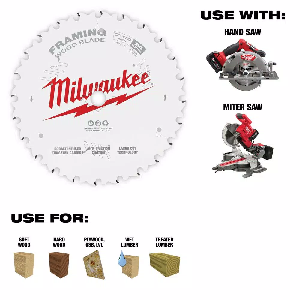 Milwaukee 7-1/4 in. x 24-Tooth Framing Circular Saw Blade and#8211; XDC Depot - Mycitystee